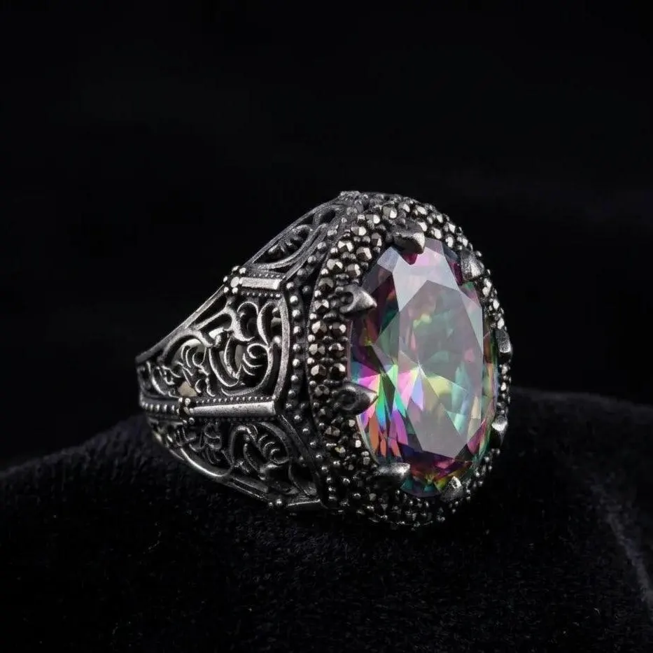 Handmade Mystic Topaz Sterling Silver Ring, Turkish Design
