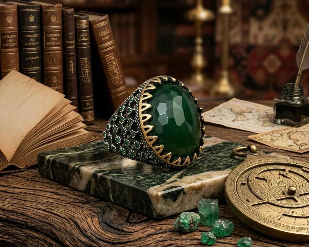Green Zircon Stone Men's Ring: Handmade 925 Sterling Silver Dragon Ring