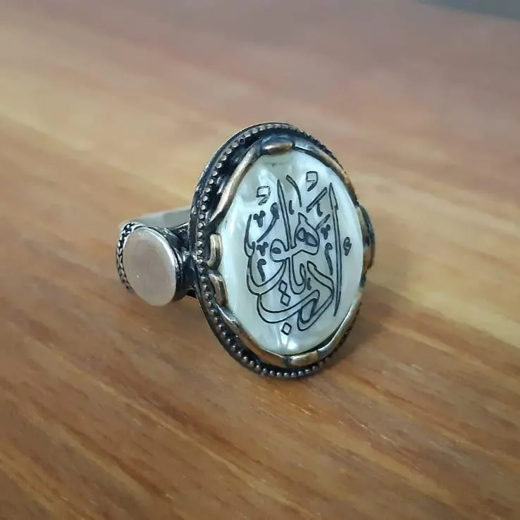 Sterling Silver Islamic Calligraphy Ring, Oval Stone, Handmade Ottoman Turkish Jewelry - image 5