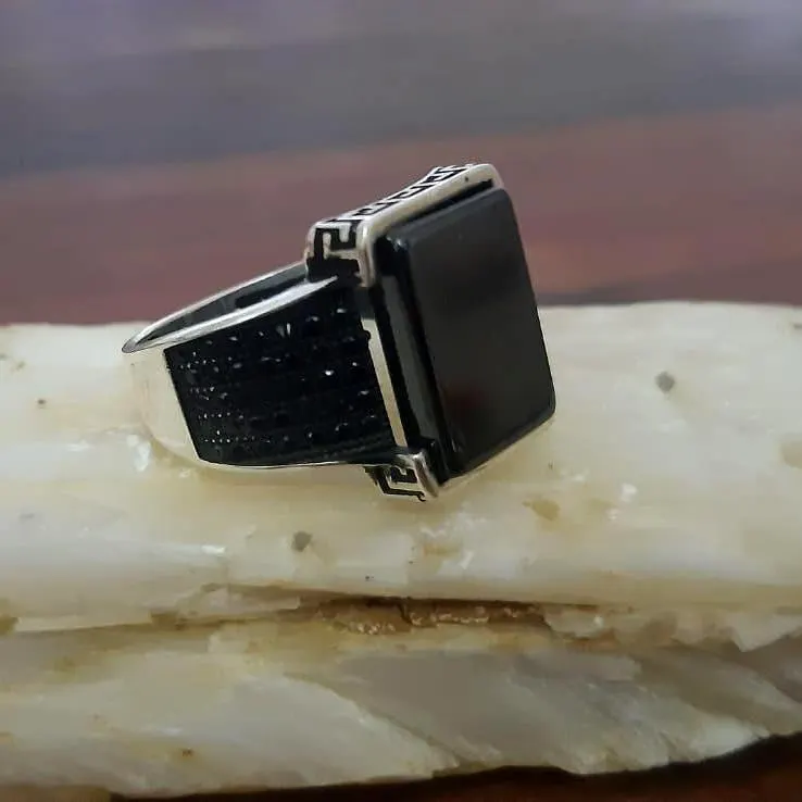 Handmade Square Onyx 925 Sterling Silver Ring, Gift For Him