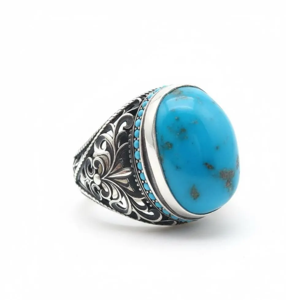 Handcrafted Sterling Silver Turquoise Ring, Ottoman Style