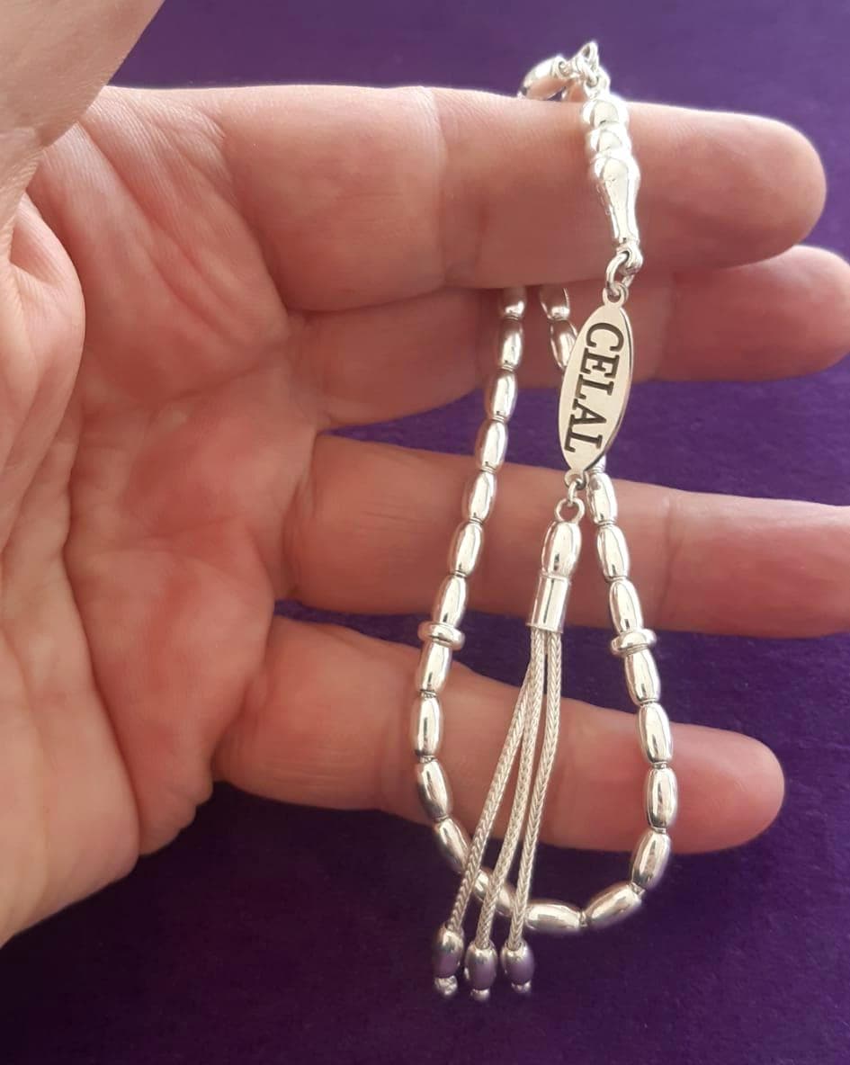 Personalized 925 Sterling Silver Prayer Beads, 33 Bead Tasbeeh, Islamic Muslim Gift - image 2