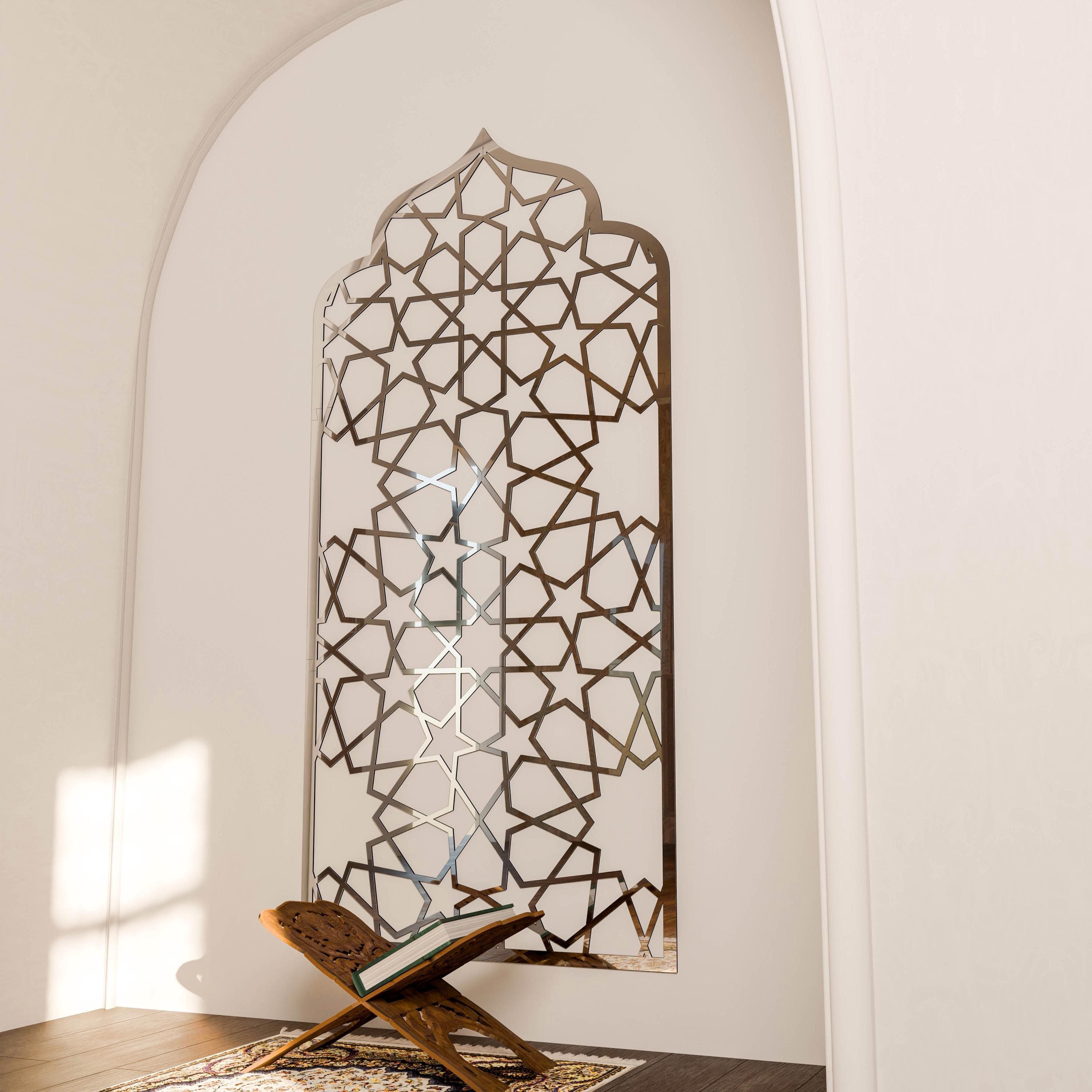 Mihrab Islamic Wall Art Moroccan Wood Mehraab Panel for Muslim Prayer Room Ramadan Decoration Housewarming Gift - image 4