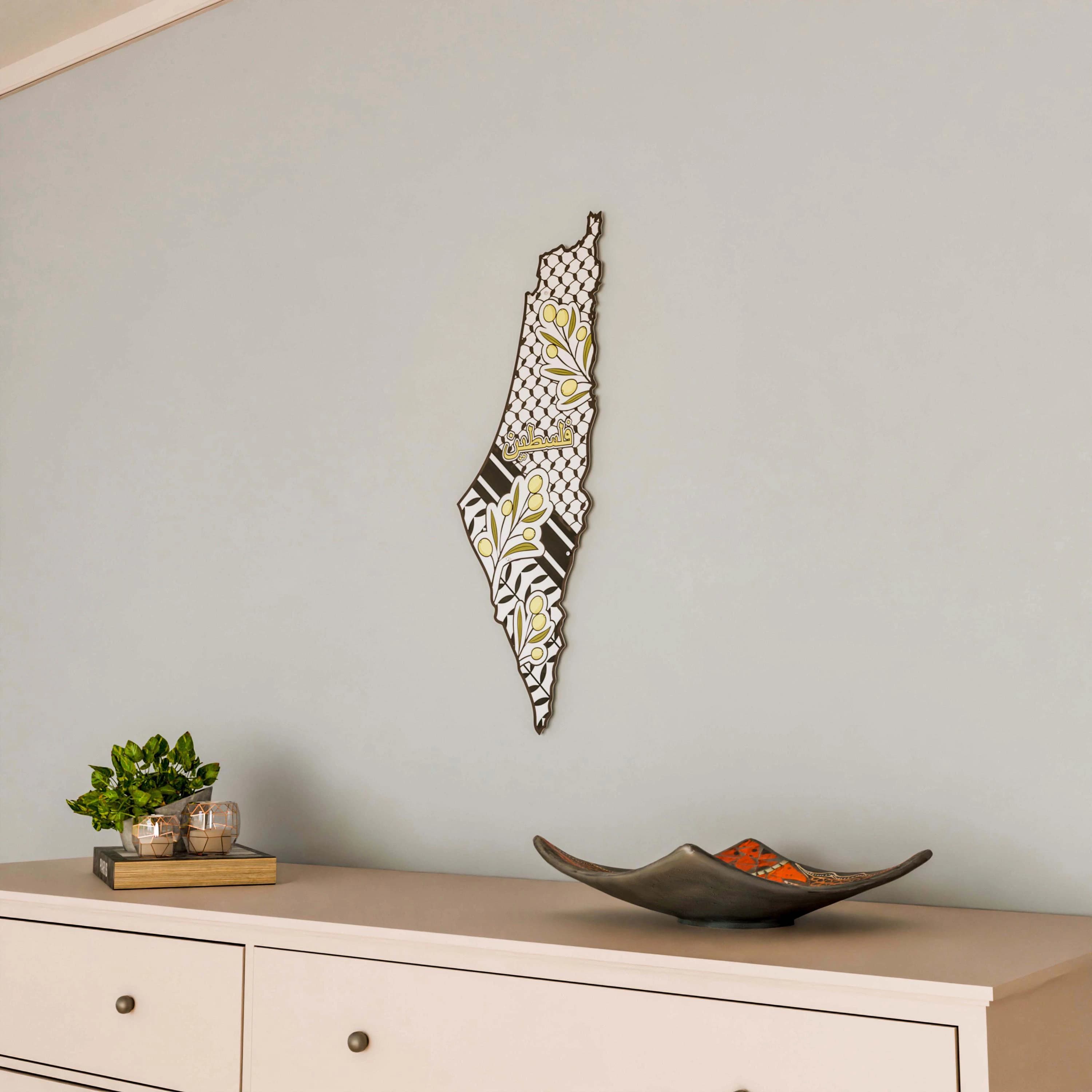 Palestine Map Islamic Wall Art Olive Branch Keffiyeh Design Palestinian Art Free Gaza Eid Gift for Muslim - image 2