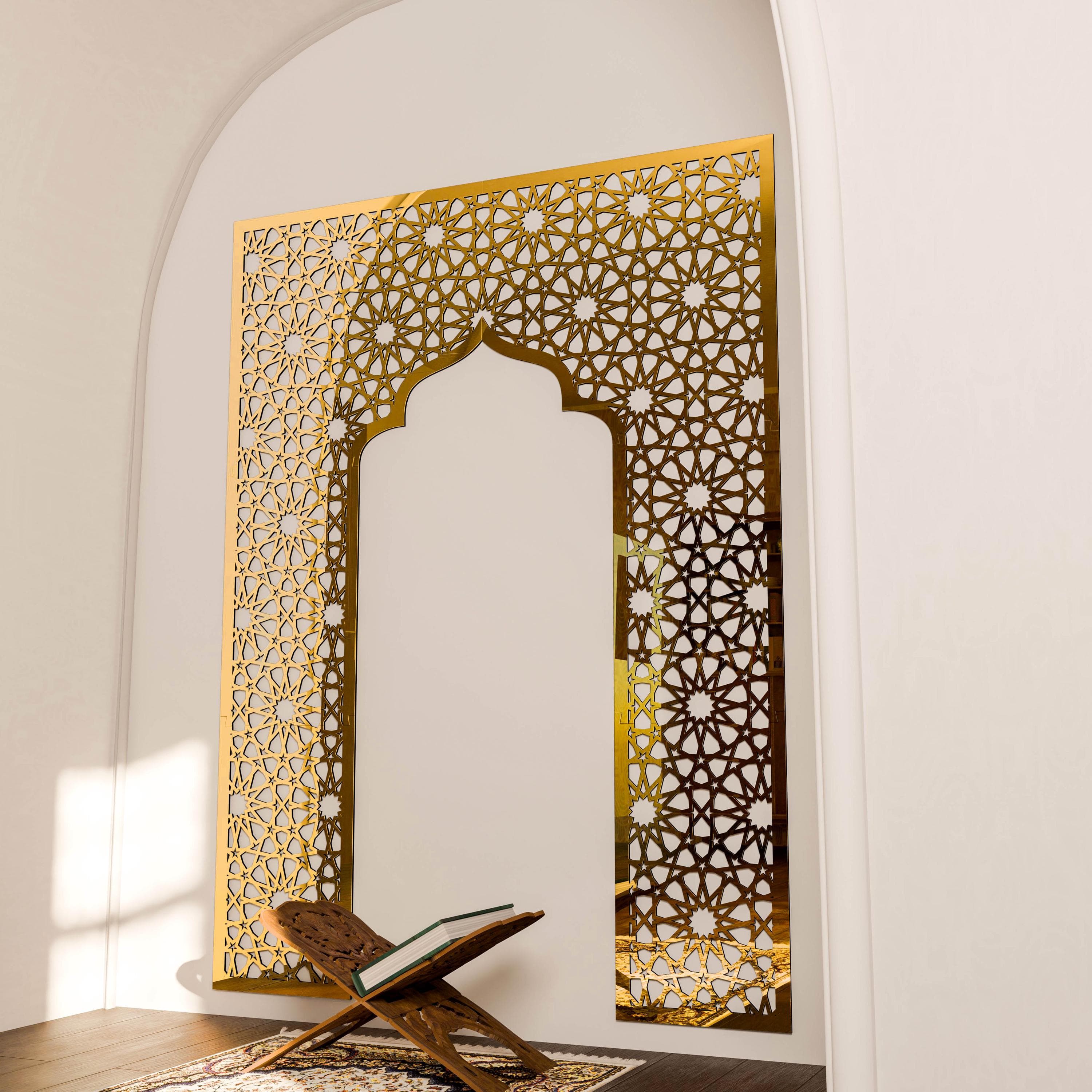 Mihrab Islamic Wall Art Mehraab for Muslim Prayer Room Ramadan Decoration Moroccan Wood Decorative Panel Eid Mubarak Gift
