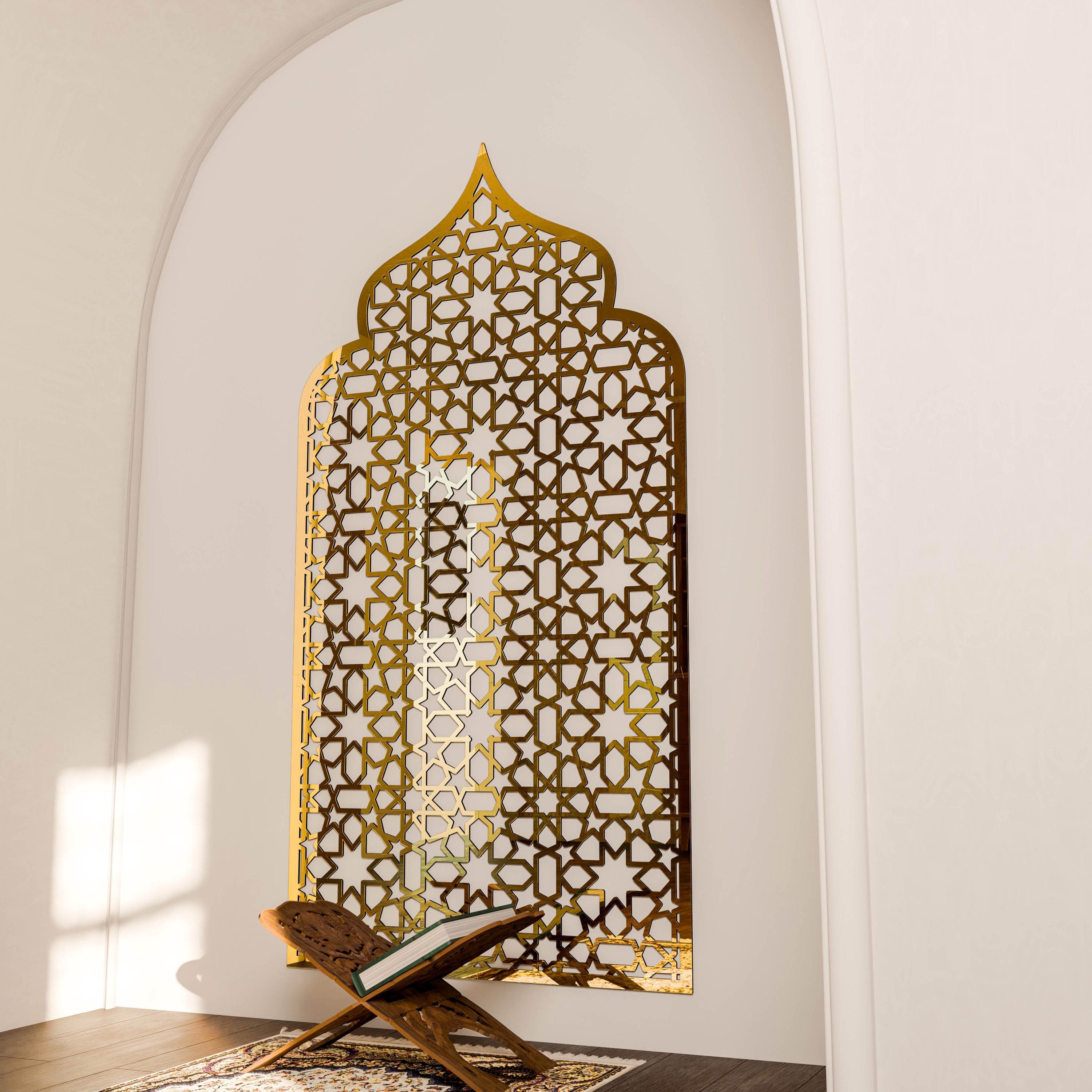 Mihrab Islamic Wall Art Moroccan Wood Mehraab Panel for Muslim Prayer Room Ramadan Decoration Eid Gift - image 5