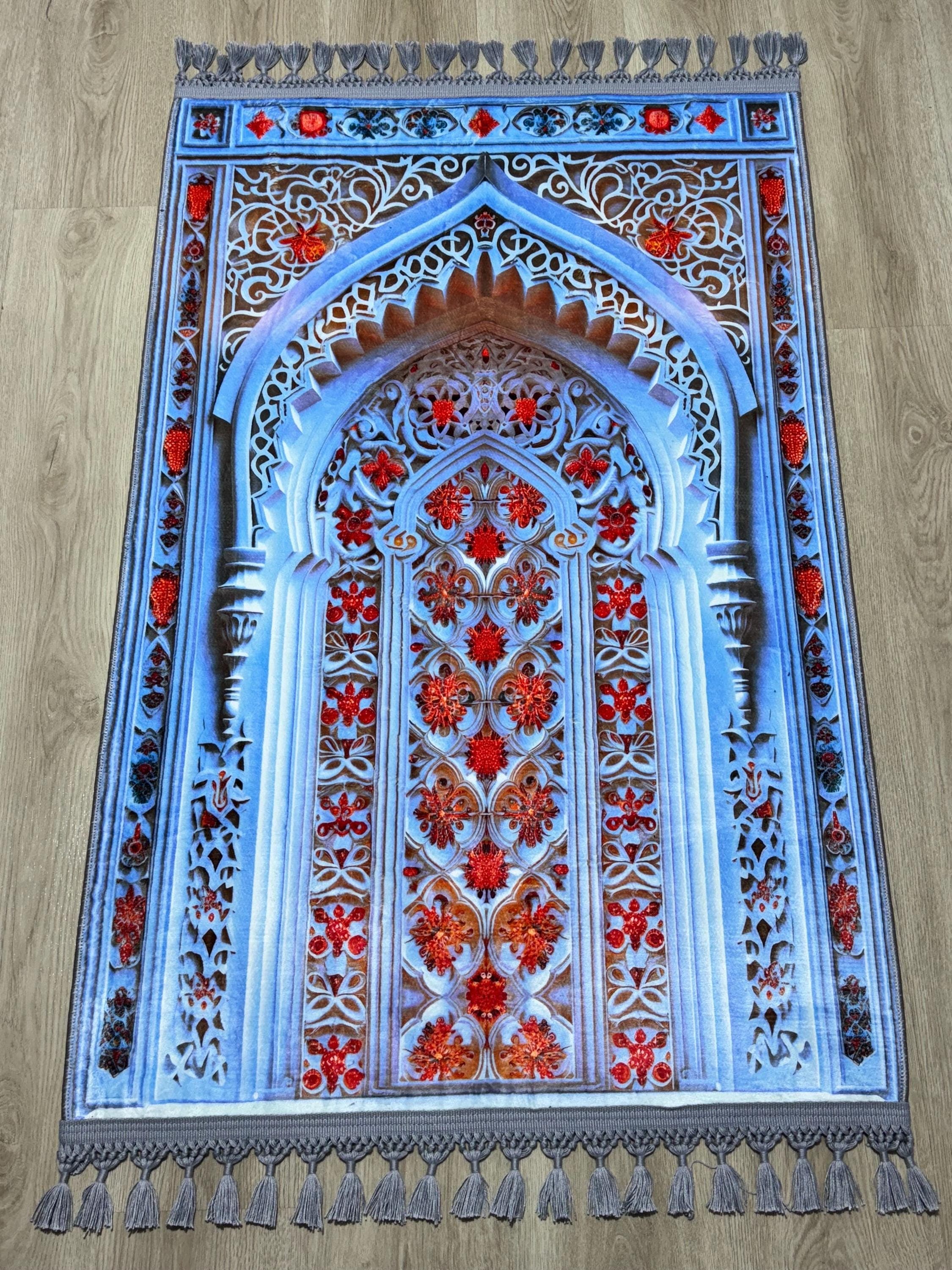 Turkish Prayer Rug , Silky Muslim Prayer Mat, Islamic Ramadan Gift - Mosque Salah - image 4