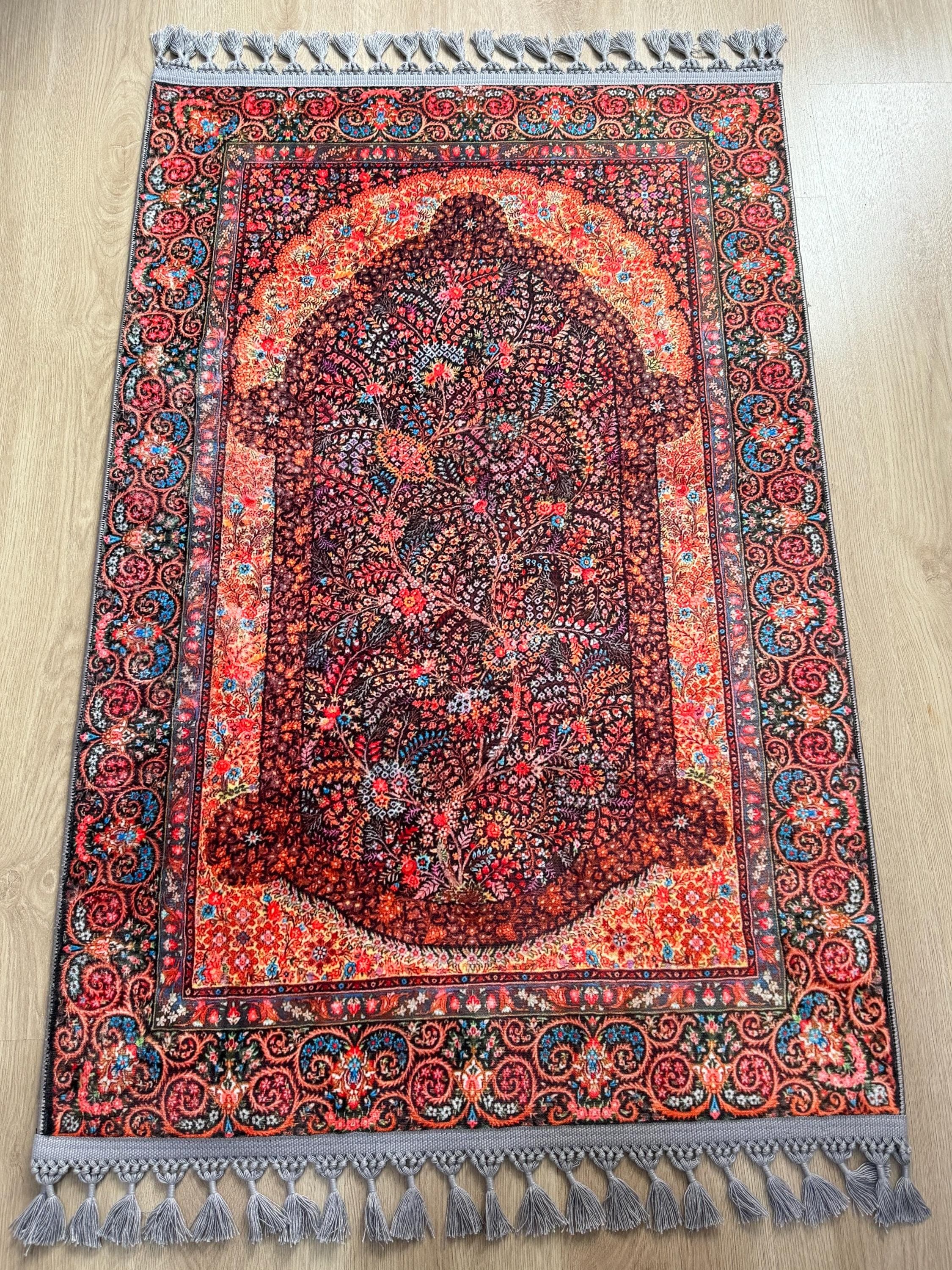 Traditional Turkish Prayer Rug  Islamic Design, Soft & Portable Mat