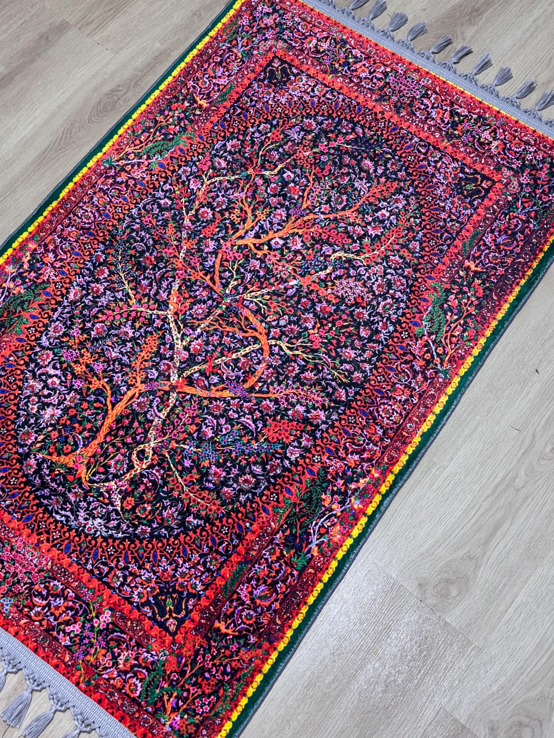 Floral Muslim Prayer Rug , Turkish Motif Islamic Decor , Ramadan  , Tree , Wedding , Salah , Janamaz