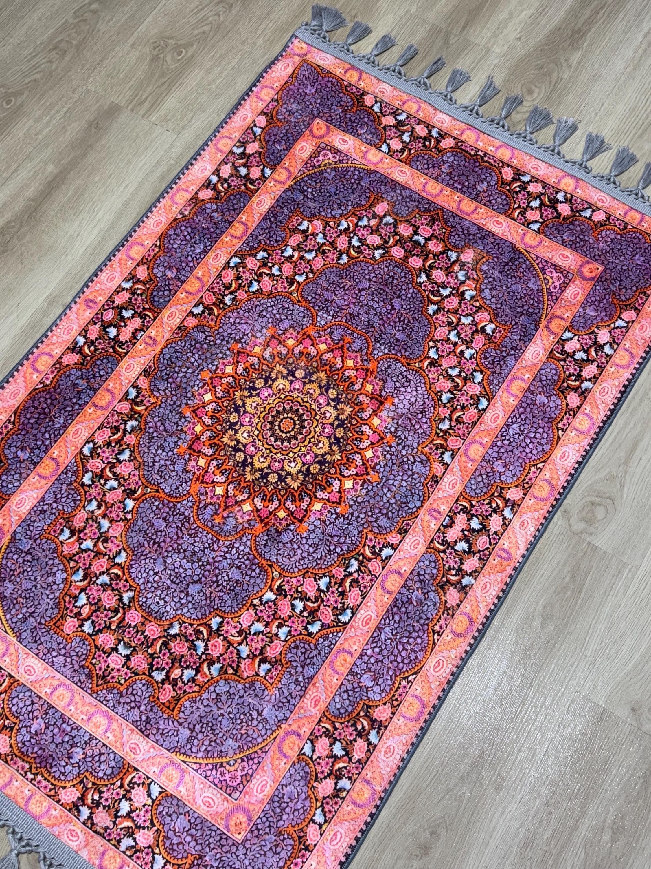 Soft Medallion Islamic Prayer Rug - Personalized Turkish Muslim  Mat -PrayerRoom -Bedrooom -Ramadan Gift - image 3