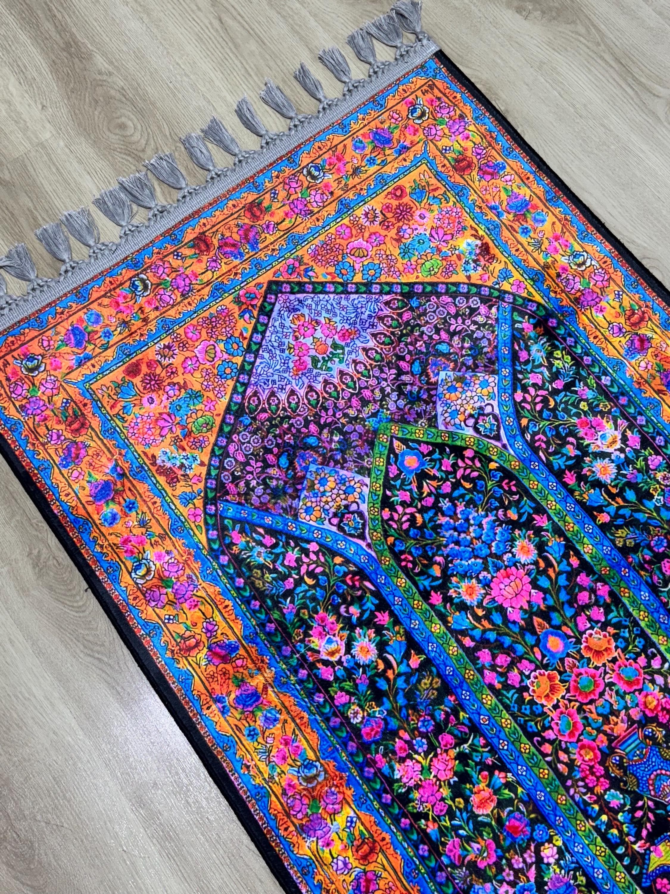 Floral Turkish Prayer Rug , large Islamic Prayer Mat, Multicolor Carpet -Ramadan Gift - Muslims Salah