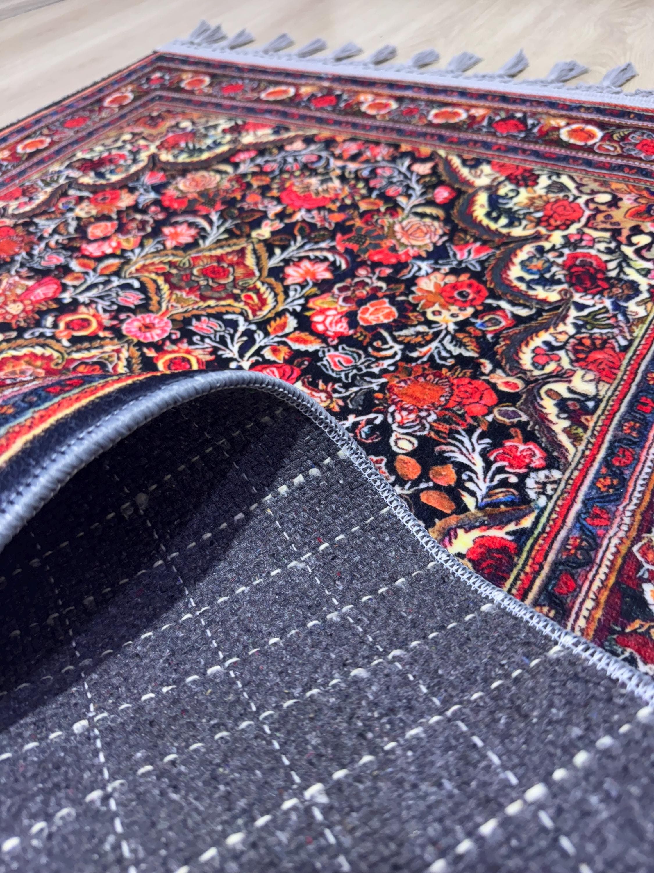Floral Muslim Prayer Rug , Turkish Motif Islamic Decor -Ramadan Gift -Sejadah - Janamaz - Salah - Mihrab - image 5