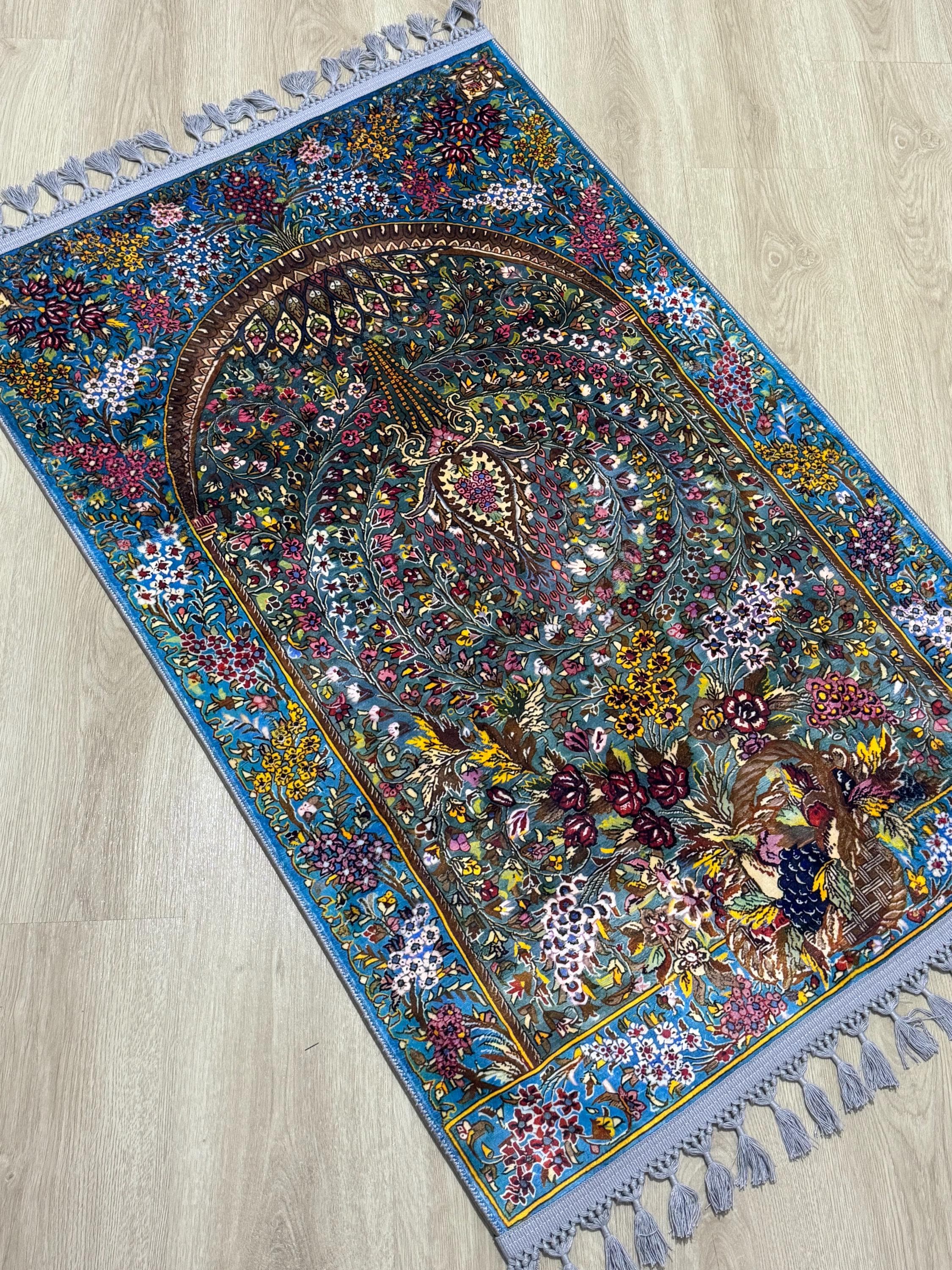 Floral Turkish Prayer Rug, islamic Muslim Gift-Ramadan Gift - Janamaz - Gebetsteppich
