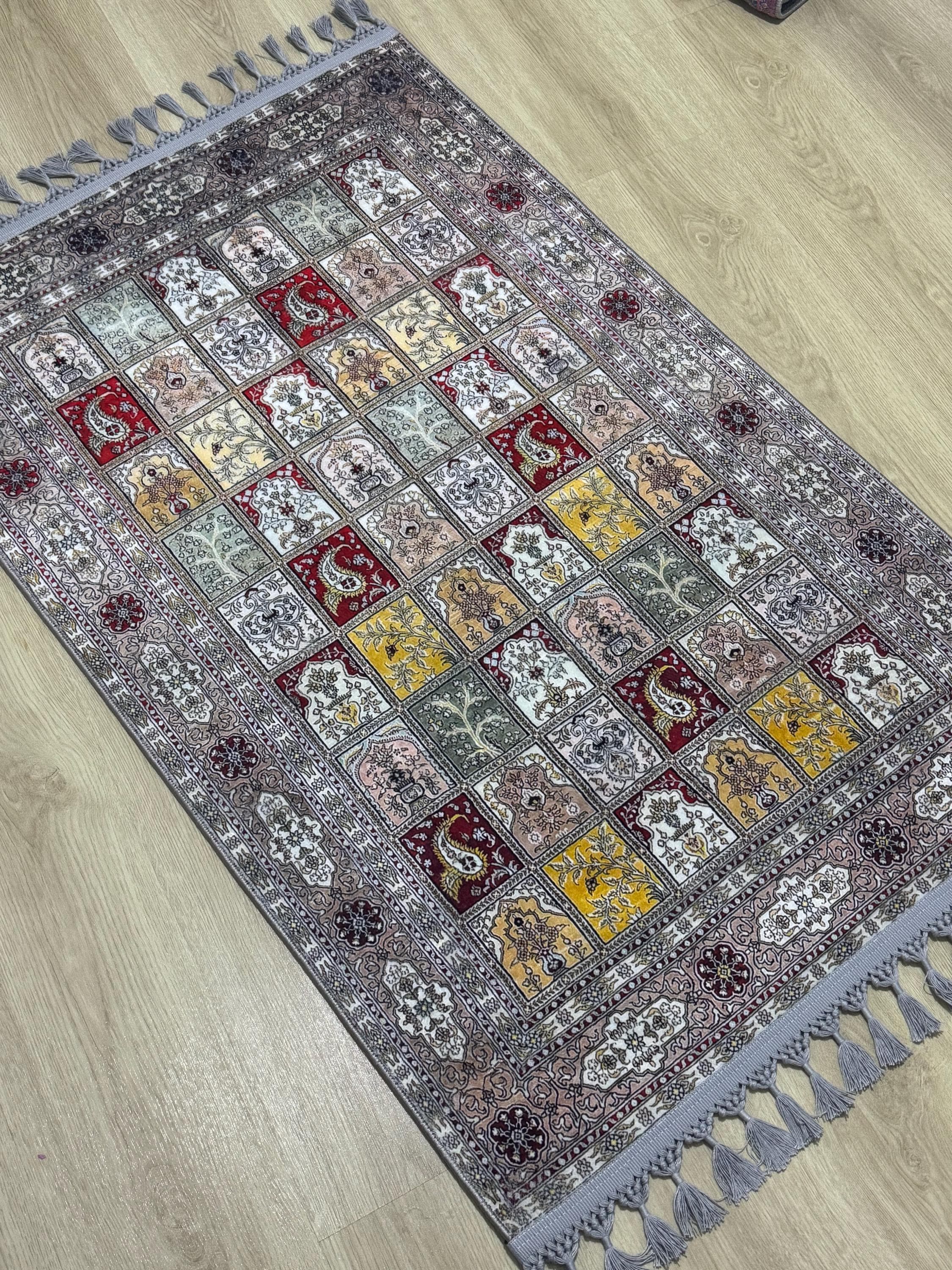 Geometric Mihrab  Turkish Prayer Rug , Large Islamic Prayer Mat, Red Green Carpet-Ramadan Eid Wedding