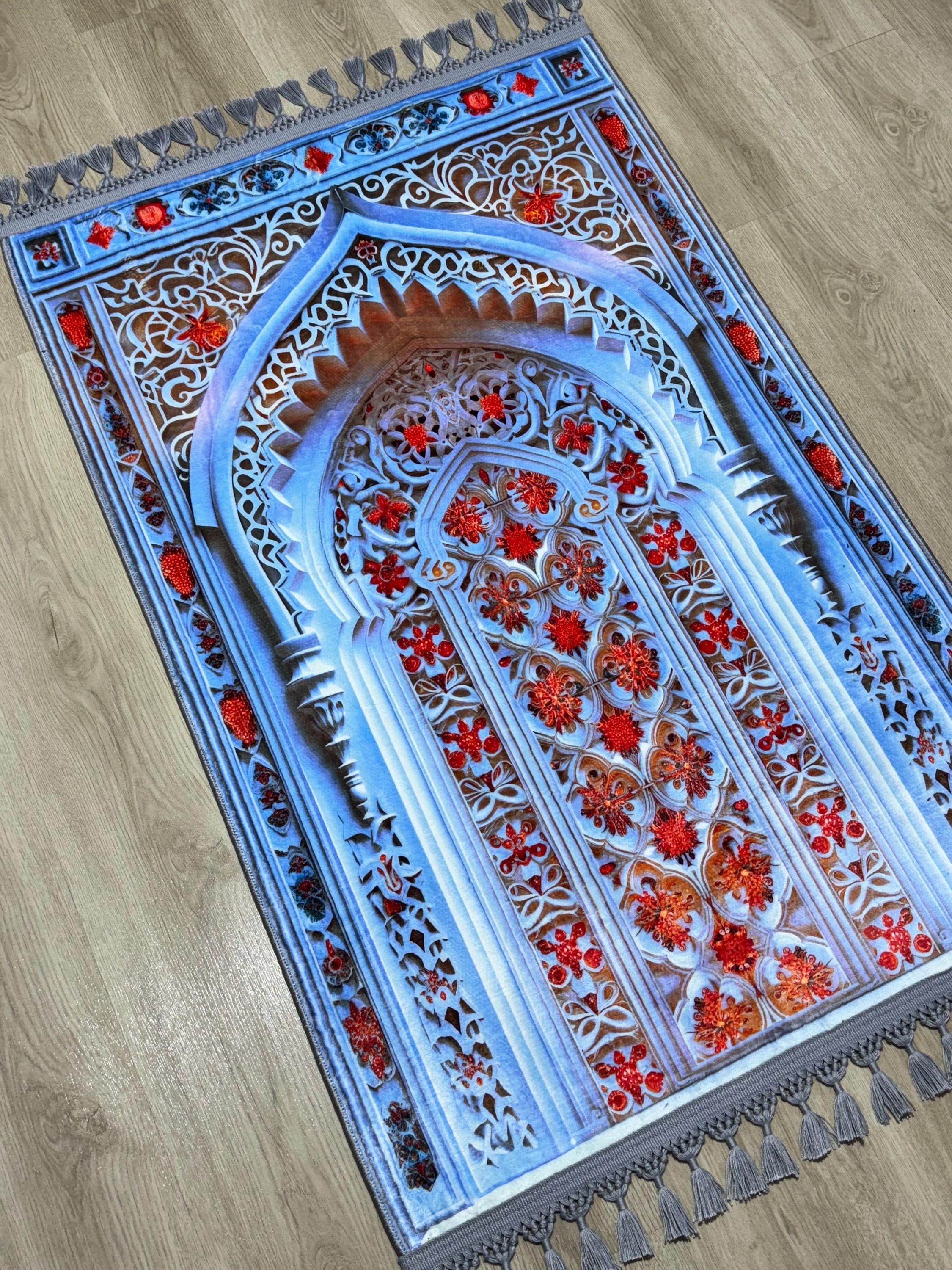 Turkish Prayer Rug , Silky Muslim Prayer Mat, Islamic Ramadan Gift - Mosque Salah