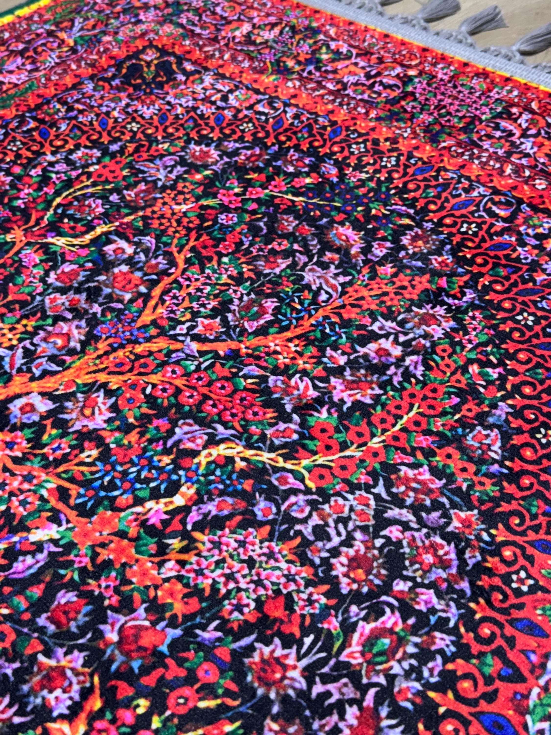 Floral Muslim Prayer Rug , Turkish Motif Islamic Decor , Ramadan  , Tree , Wedding , Salah , Janamaz - image 5