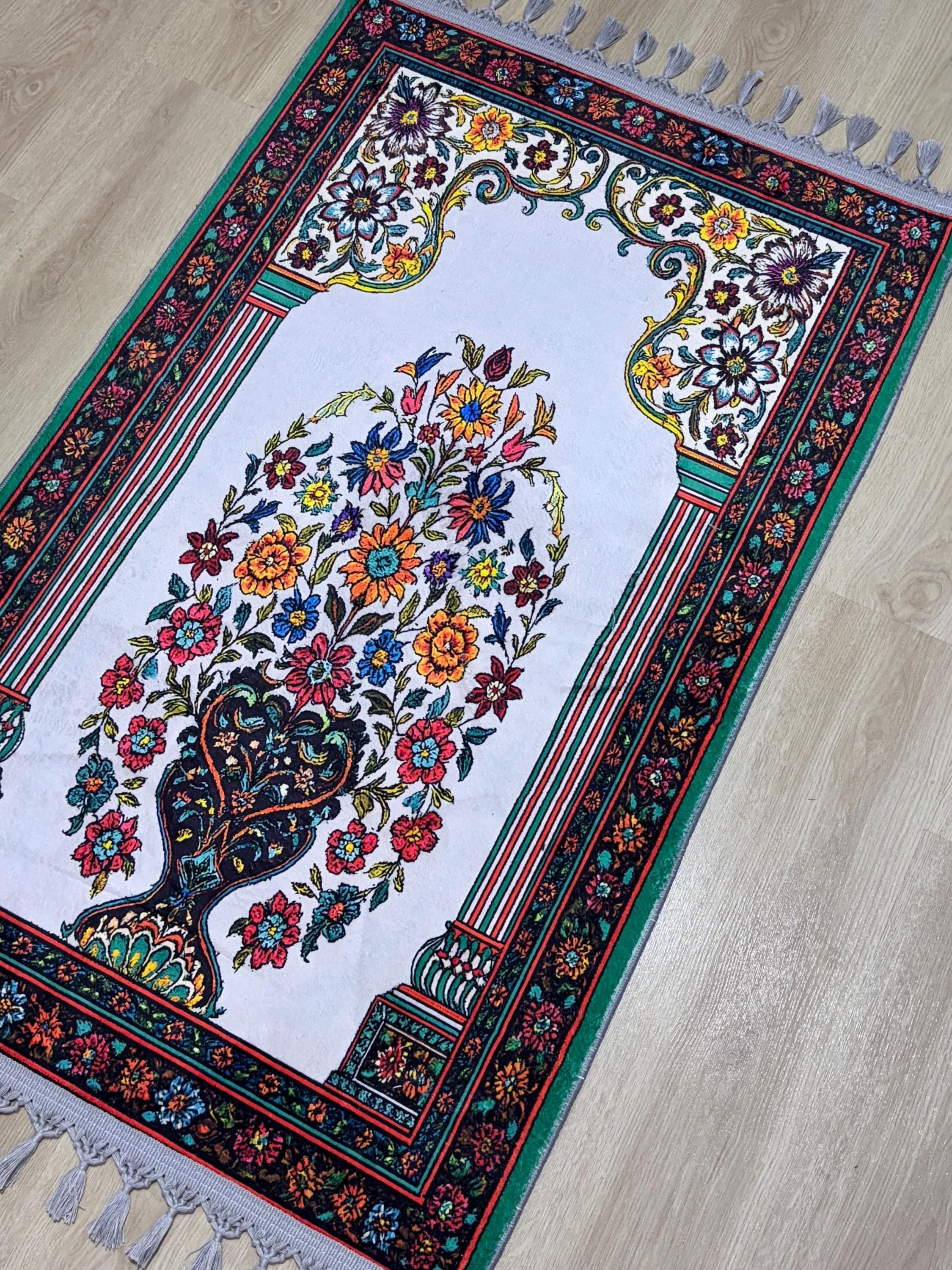 Floral Velvet Prayer Rug ,  Embroidered Muslim Prayer Mat -Mihrab , Salah ,Ramadan , Wedding , Eid , Ottoman - image 3