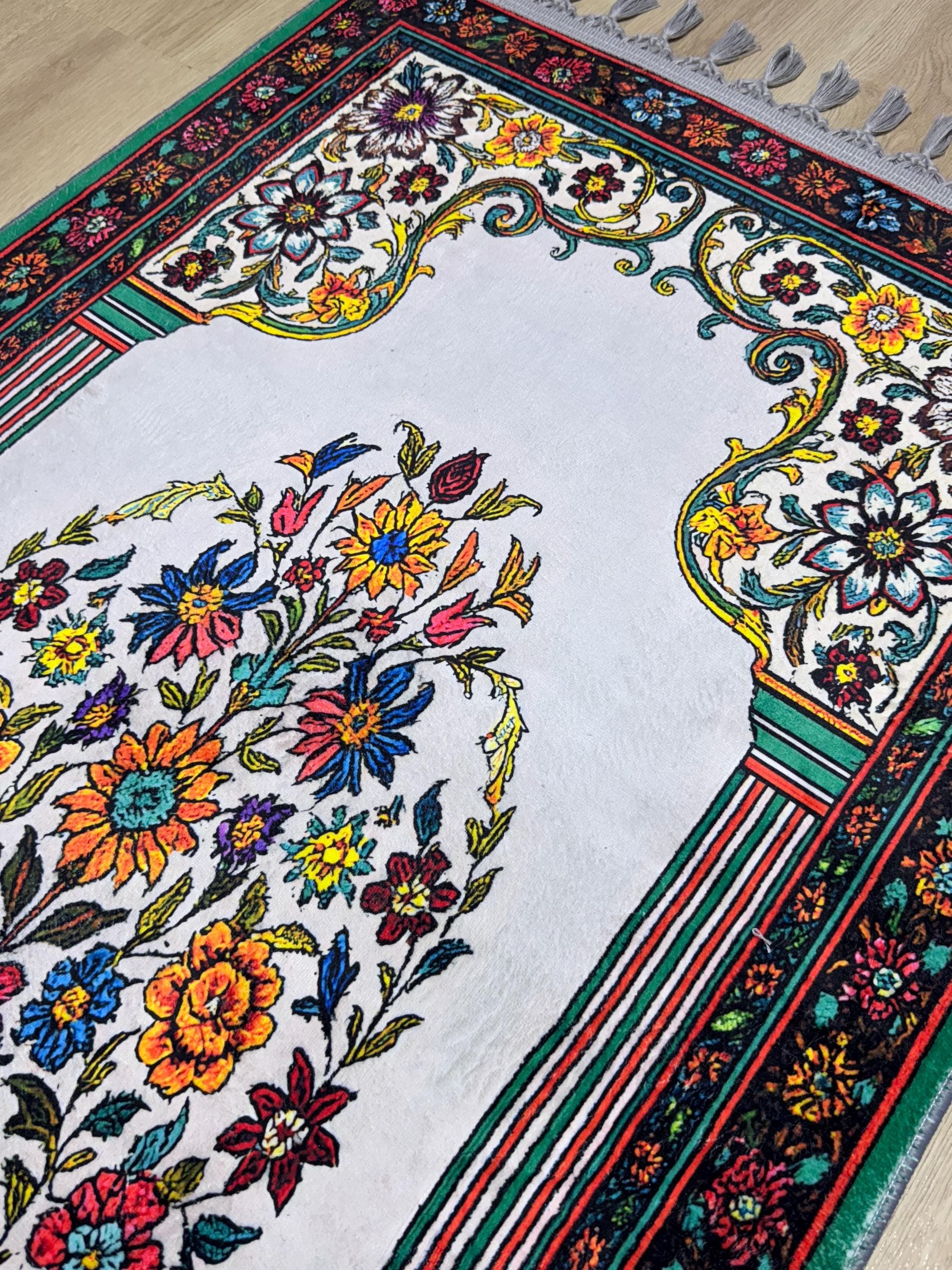 Floral Velvet Prayer Rug ,  Embroidered Muslim Prayer Mat -Mihrab , Salah ,Ramadan , Wedding , Eid , Ottoman