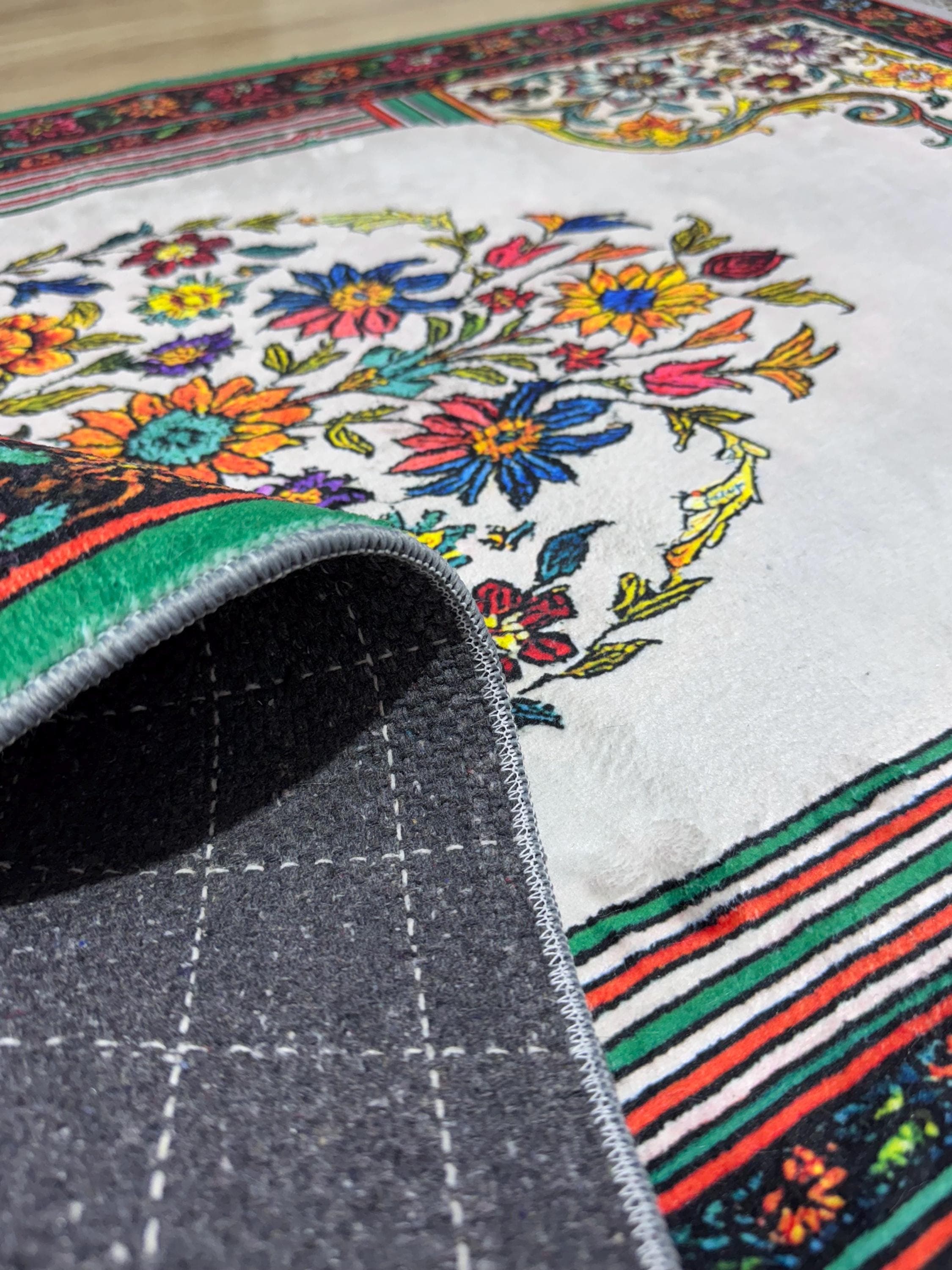 Floral Velvet Prayer Rug ,  Embroidered Muslim Prayer Mat -Mihrab , Salah ,Ramadan , Wedding , Eid , Ottoman - image 5