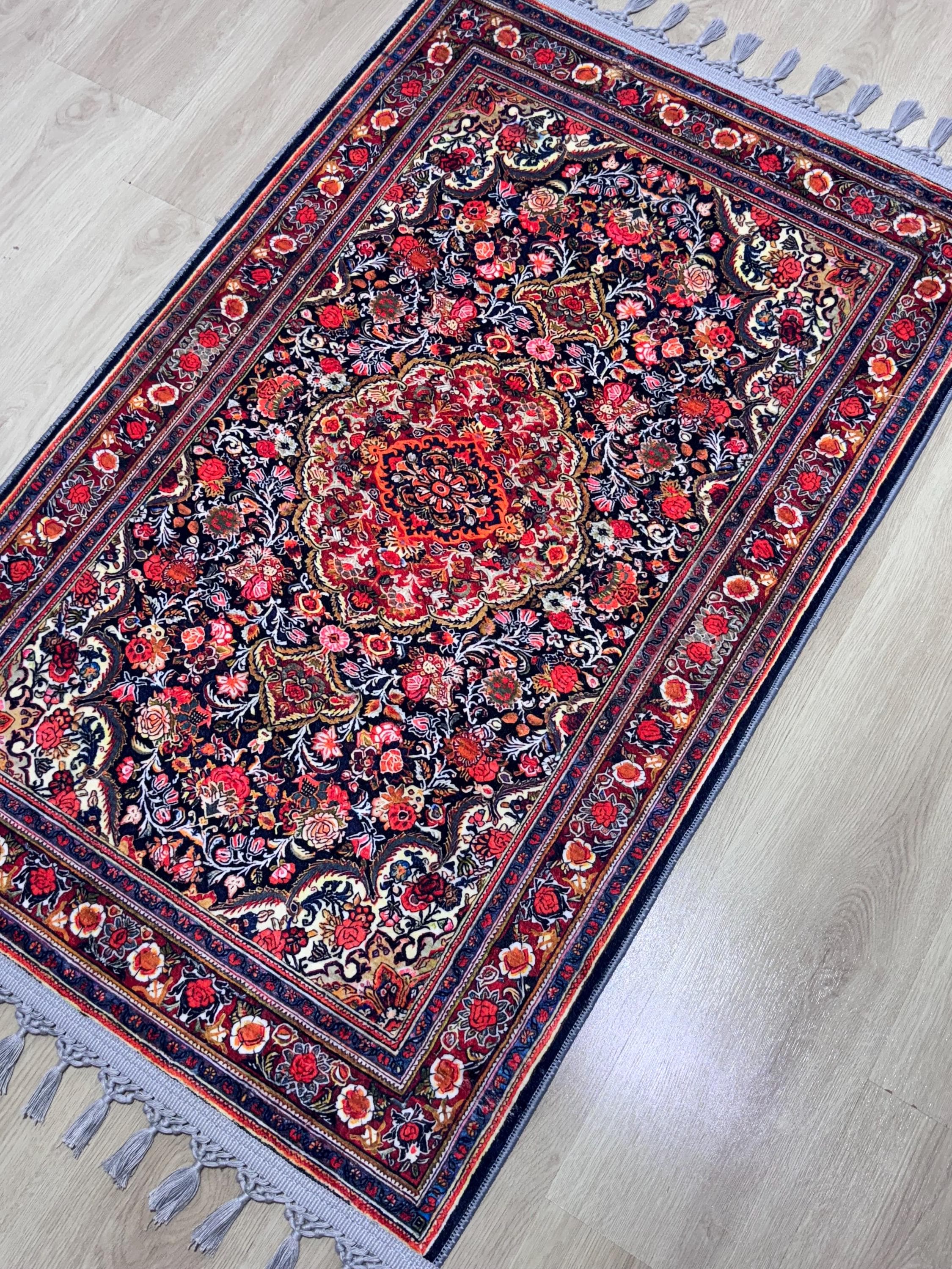 Floral Muslim Prayer Rug , Turkish Motif Islamic Decor -Ramadan Gift -Sejadah - Janamaz - Salah - Mihrab