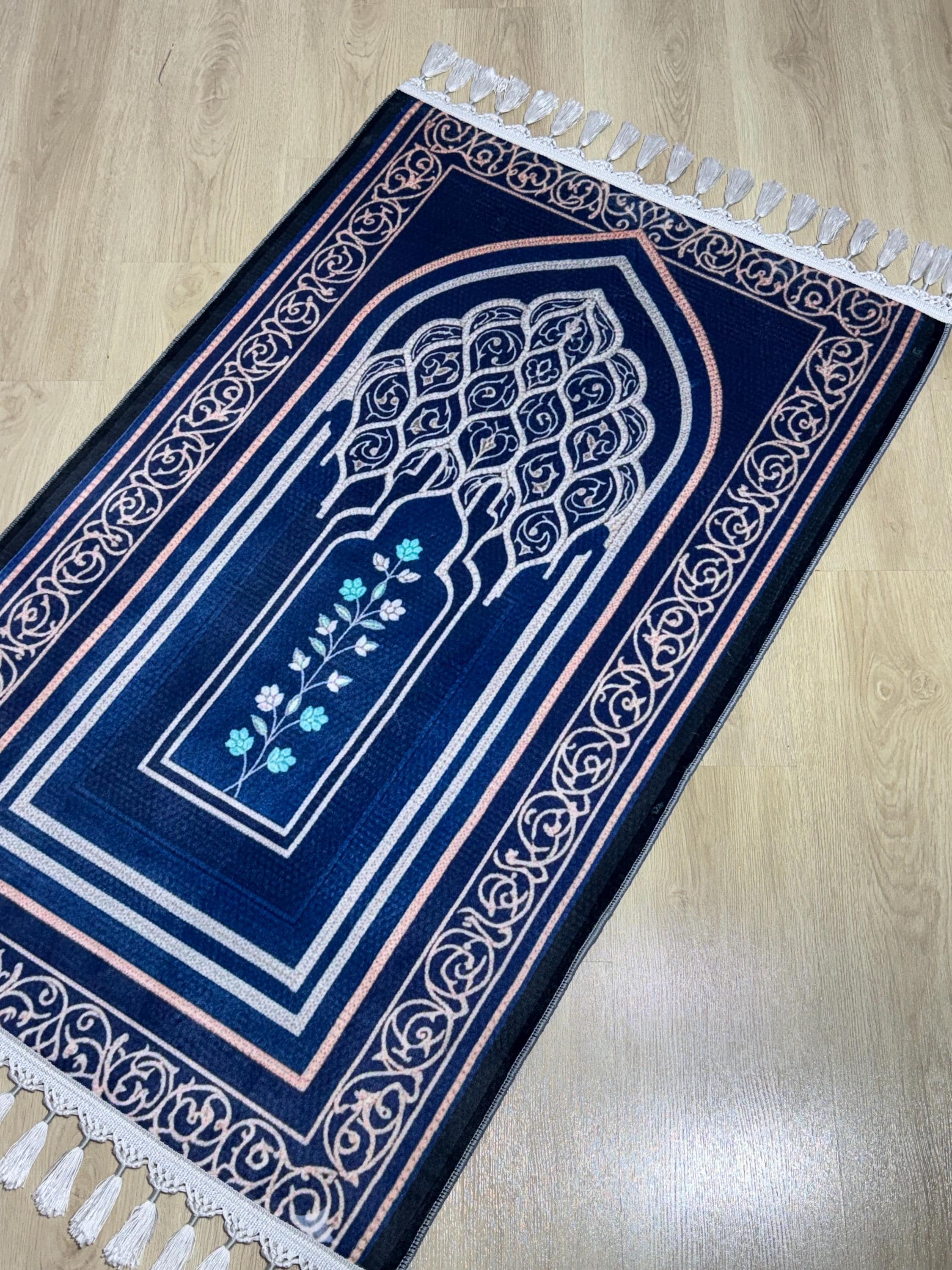 Blue Islamic Prayer Rug Turkish Mosque Design, Muslim Ramadan Gift