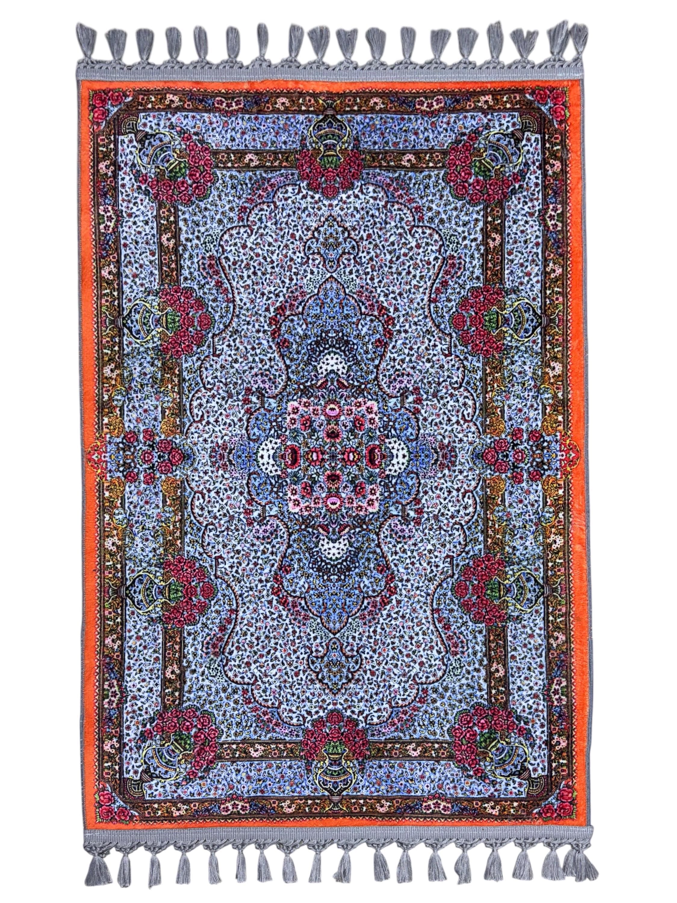 Orange Floral Prayer Rug , Turkish Persian Style, Soft Carpet - Ottoman Mat - Ramadan Salah - Janamaz - image 3