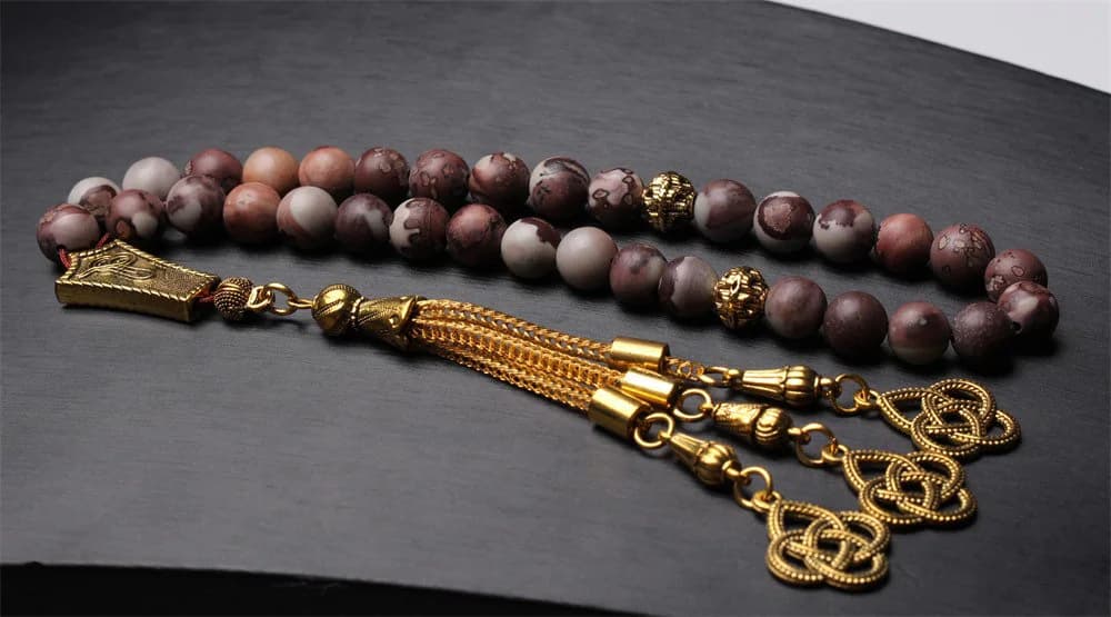 Moroccan Mud Stone Tasbih: Islamic Prayer Beads with Gold Tassels - image 2