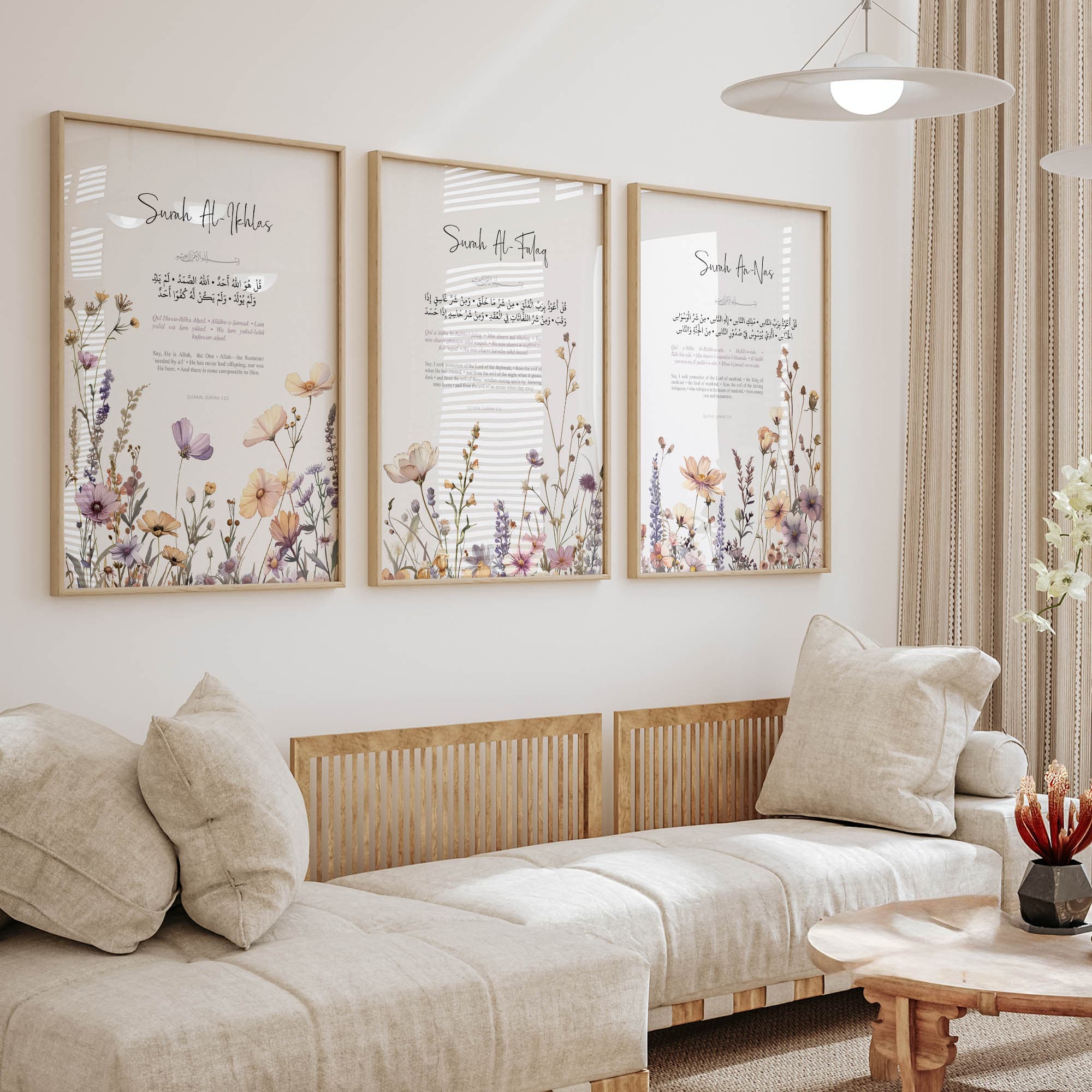 Quran Islamic Wall Art Digital Download, Set of 3 Muslim Posters and Prints, Islamic Gifts, Printable Three Quls Artwork Reverts Wildflowers - image 4