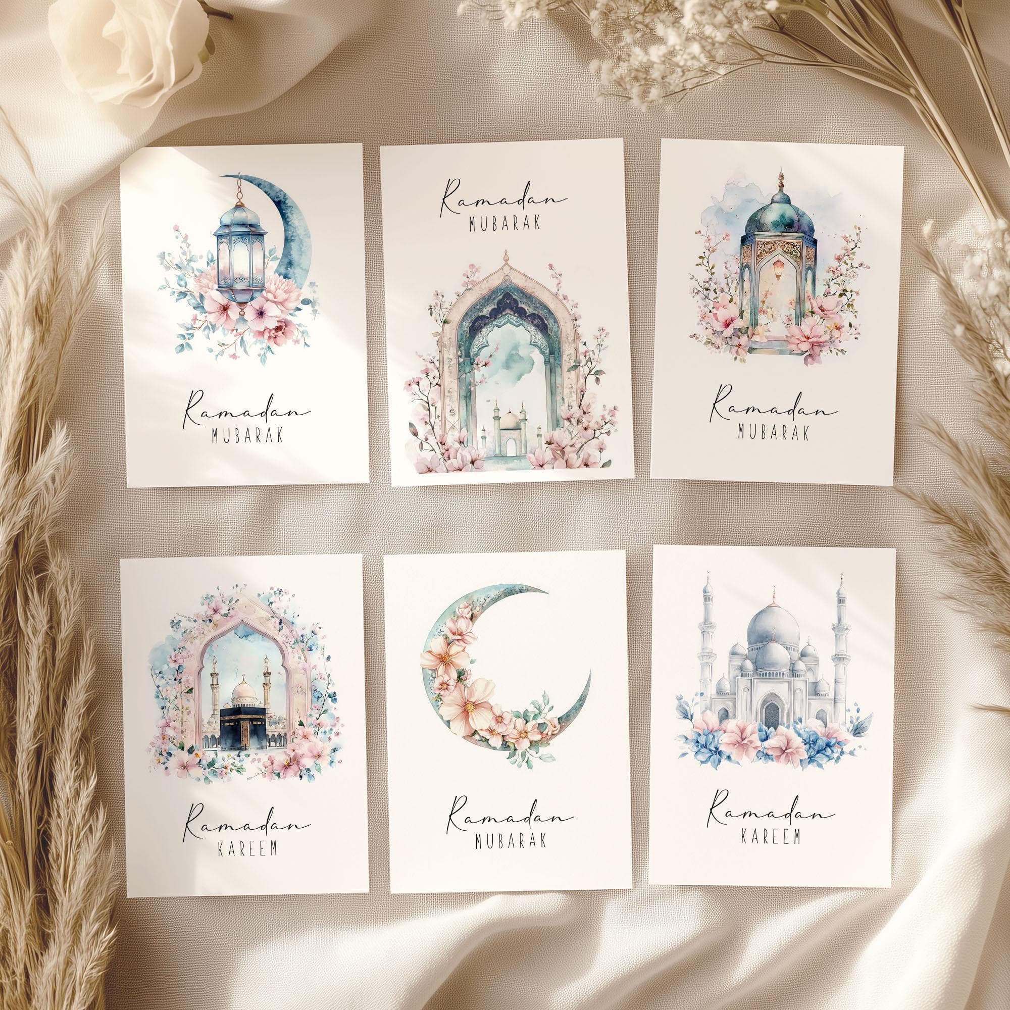 Set of 6 Ramadan Cards - Digital Download, Ramadan Gifts, Printable Islamic Modern Ramadan Decorations,  A6, 5x7, 4x6 Greeting Cards Kaaba