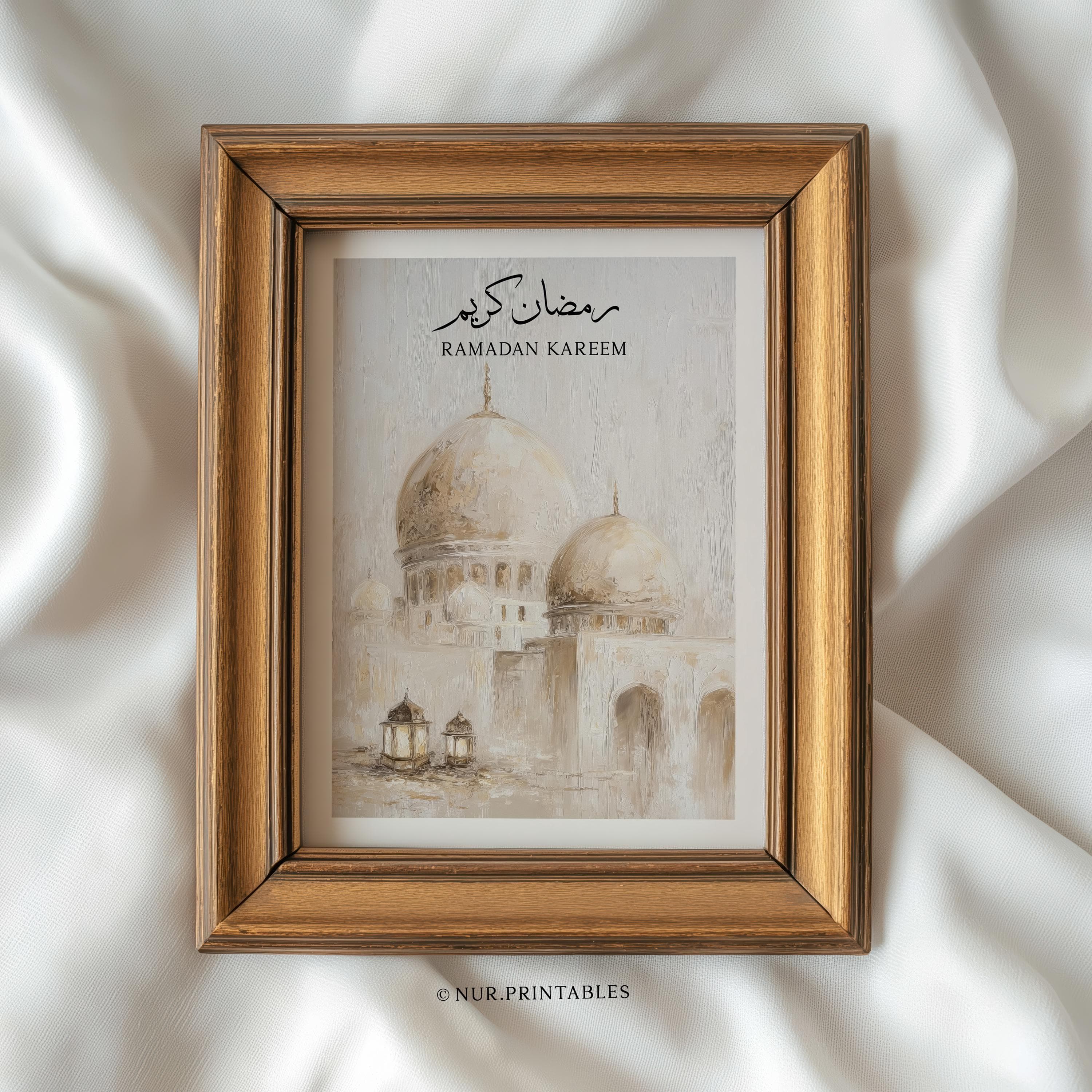 Ramadan Mubarak Islamic Wall Art Print - DIGITAL DOWNLOAD, Printable Muslim Poster, Mosque Oil Painting, Ramadan Gift Decor & Decorations - image 3
