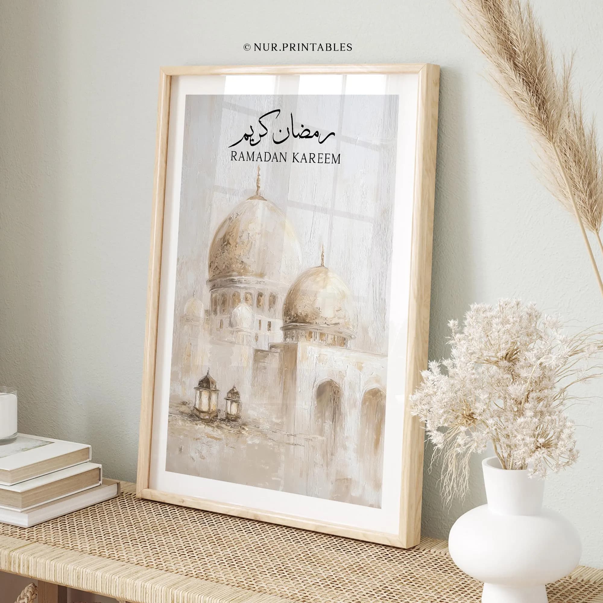 Ramadan Mubarak Islamic Wall Art Print - DIGITAL DOWNLOAD, Printable Muslim Poster, Mosque Oil Painting, Ramadan Gift Decor & Decorations