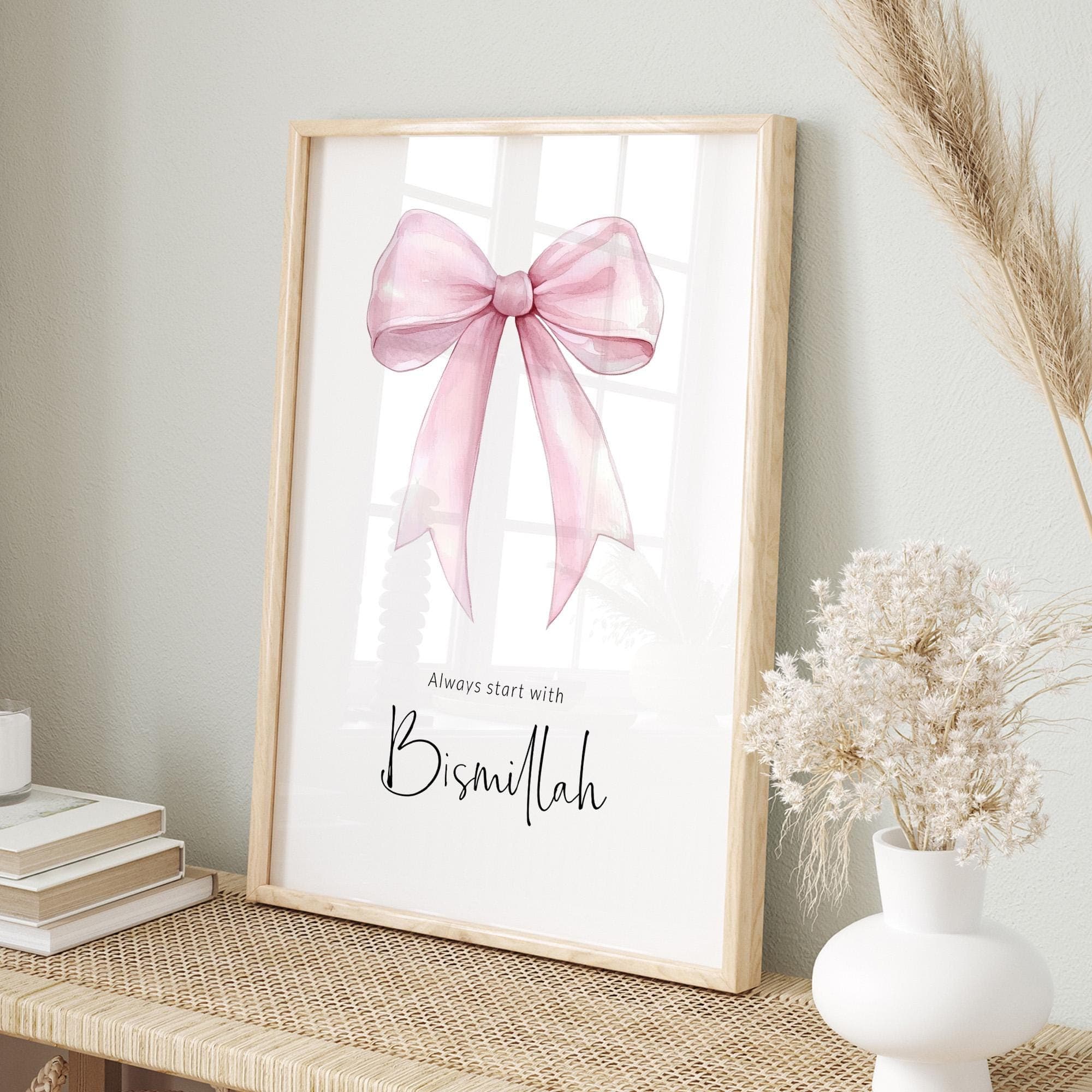 Girly Pink Bow Islamic Wall Art Digital Download, Set of 3 Muslim Nursery Posters & Prints, Islamic Gifts for Girls, Ayatul Kursi Quran Art - image 4