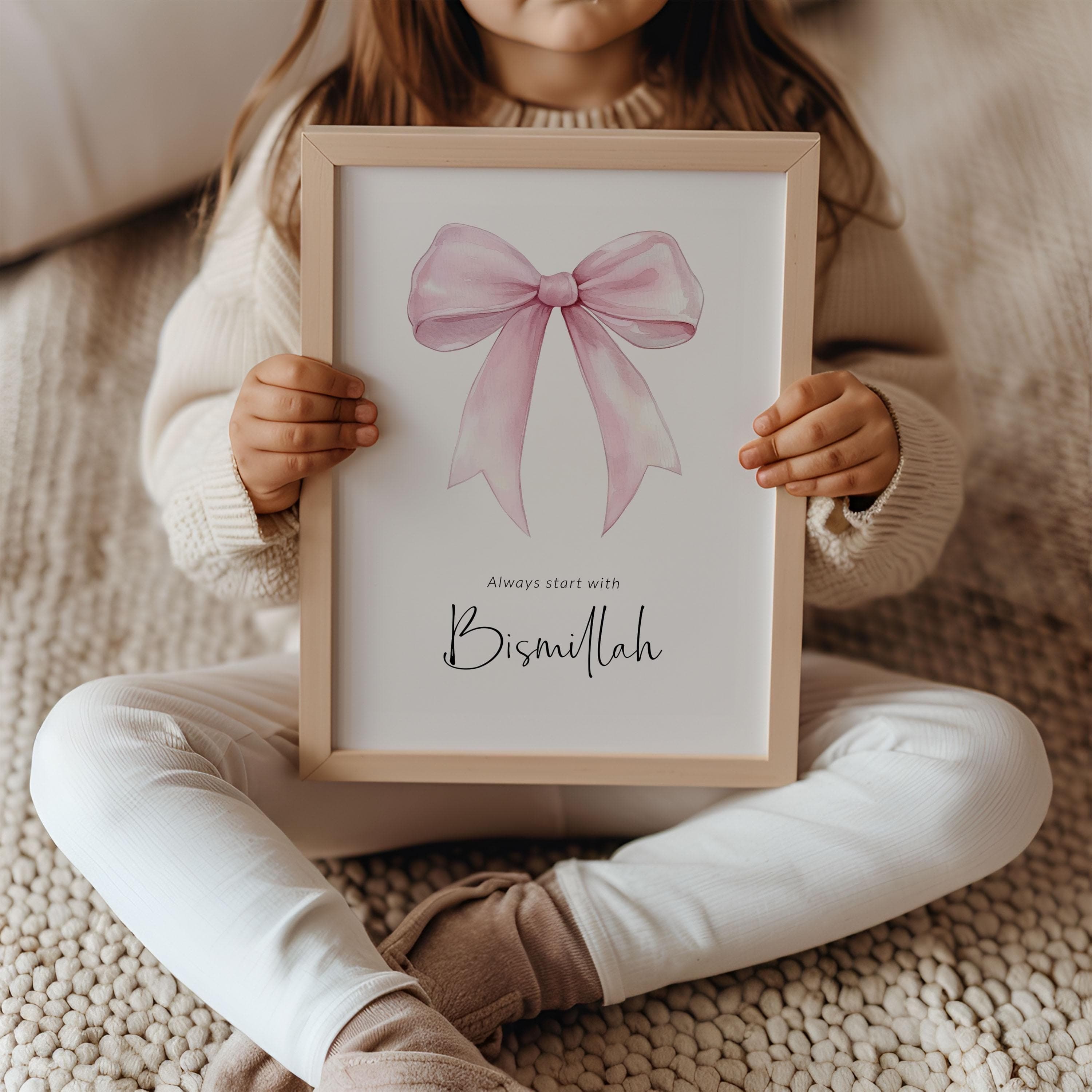 Girly Pink Bow Islamic Wall Art Digital Download, Set of 4 Muslim Nursery Posters & Prints, Islamic Gifts for Girls, Ayatul Kursi Quran Art - image 5