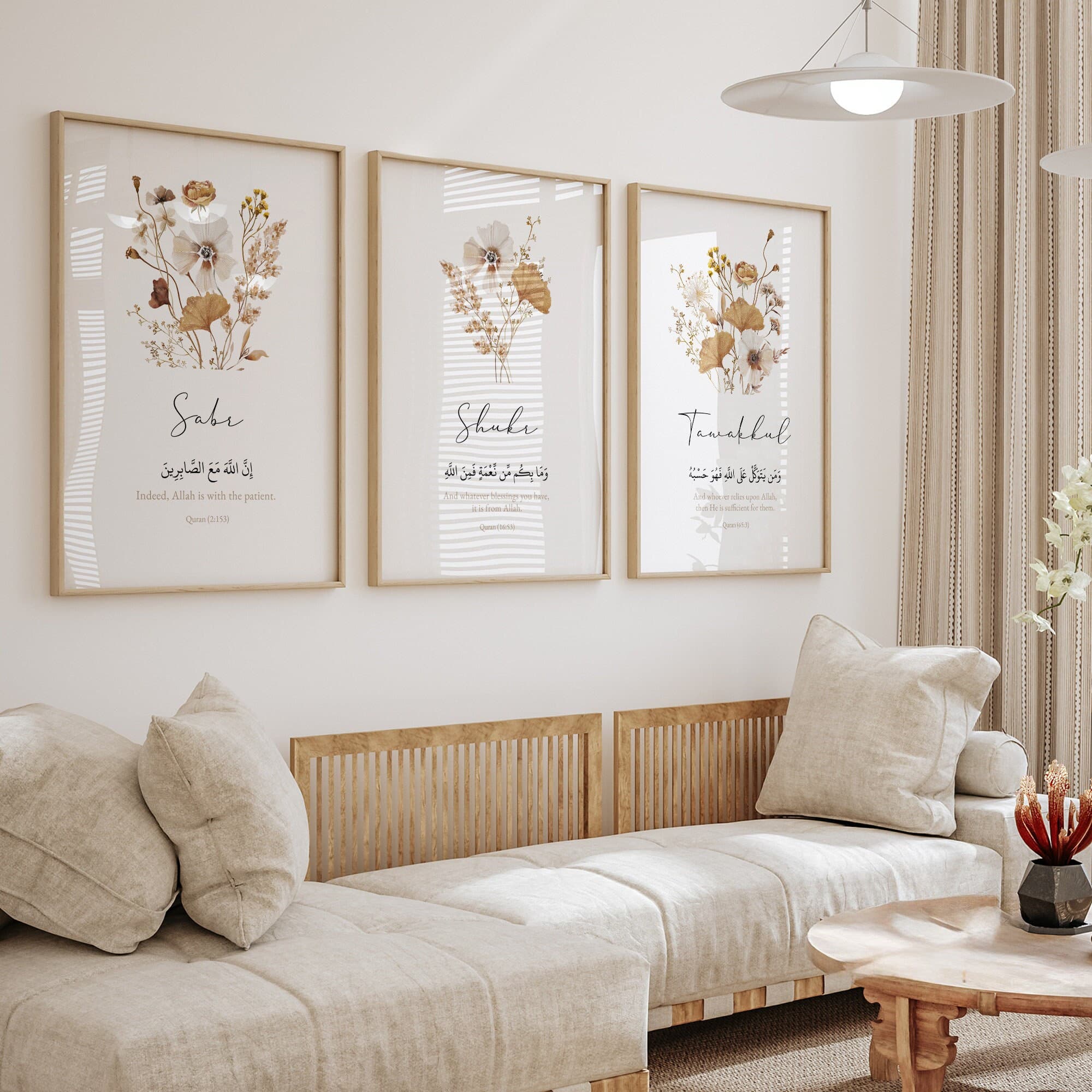 Quran Verse Islamic Wall Art Digital Download, Set of 3 Muslim Posters and Prints, Islamic Gifts, Printable Art Sabr Shukr Tawakkul Quotes