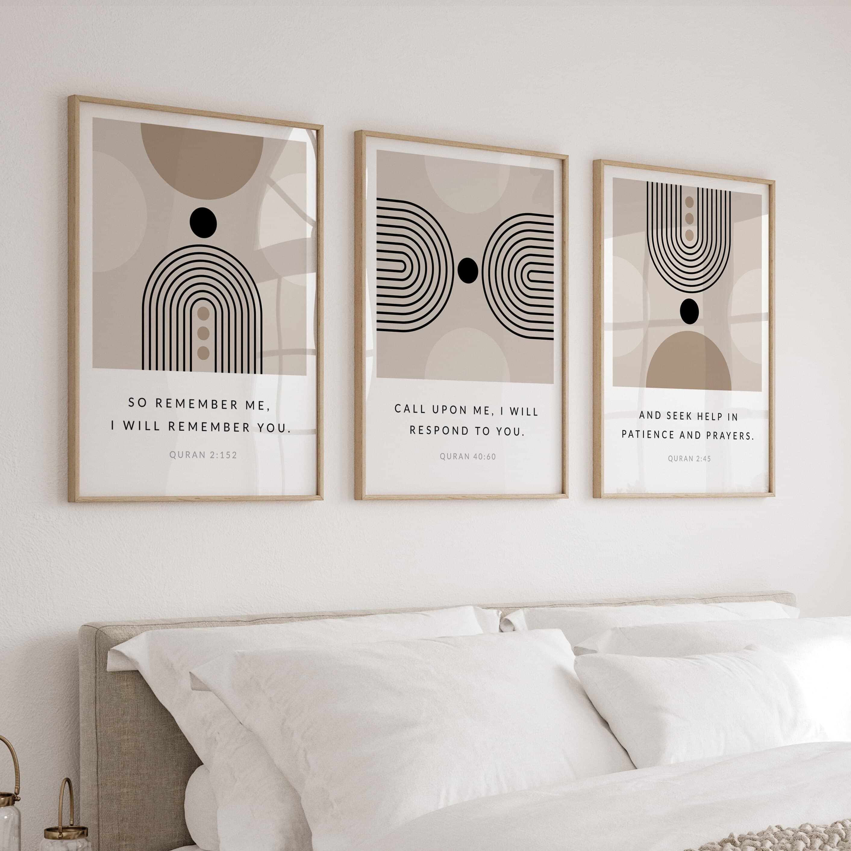 Islamic Wall Art, Set of 3 Islam Posters Digital Download, Muslim Printable Triptych, Quran Verse Prints for Trendy Mid Century Modern Decor