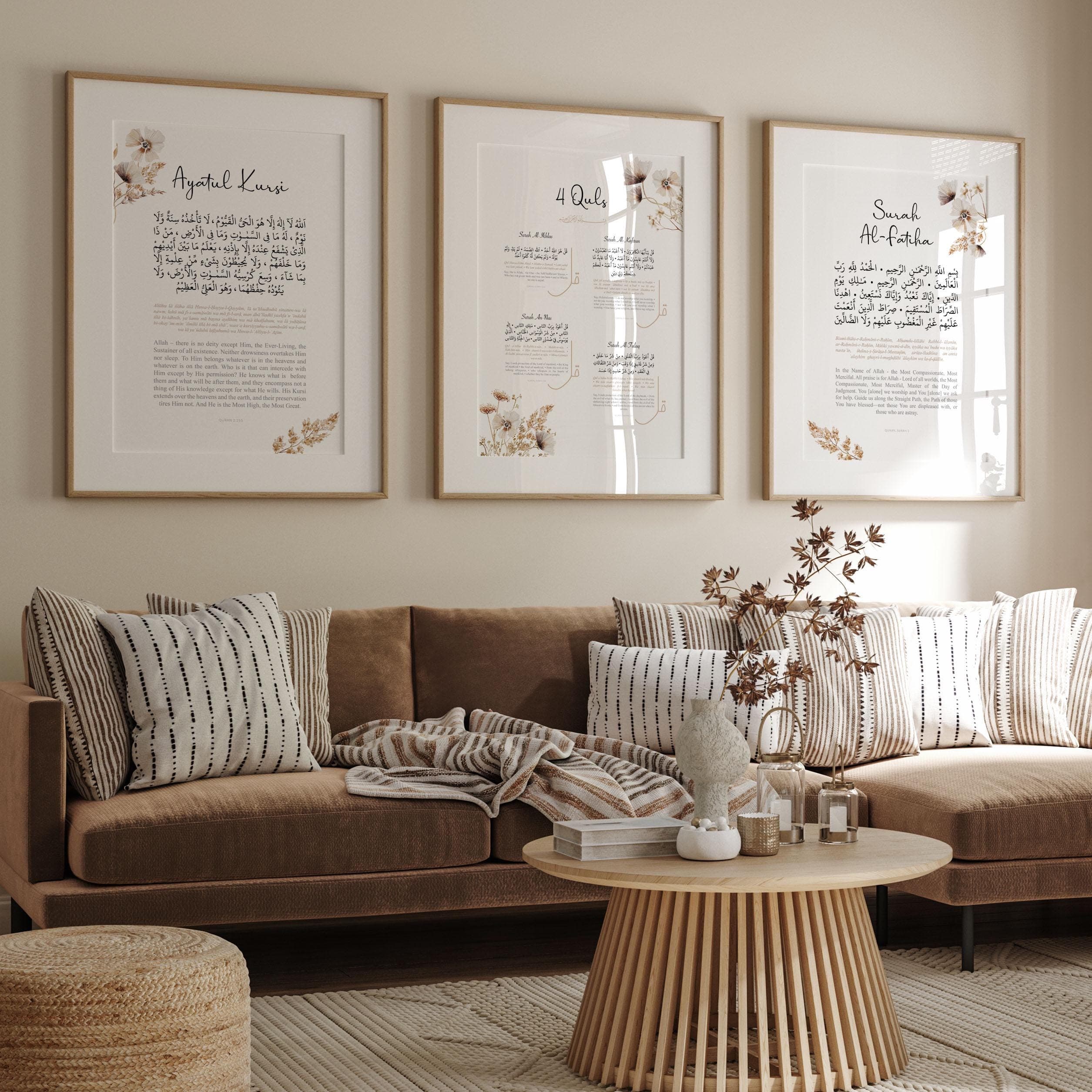Printable Islamic Wall Art, Set of 3 Ayatul Kursi & four Quls Fatiha Quran Islam Posters, Muslim Nursery Prints, Eid Gifts, Digital Download - image 3