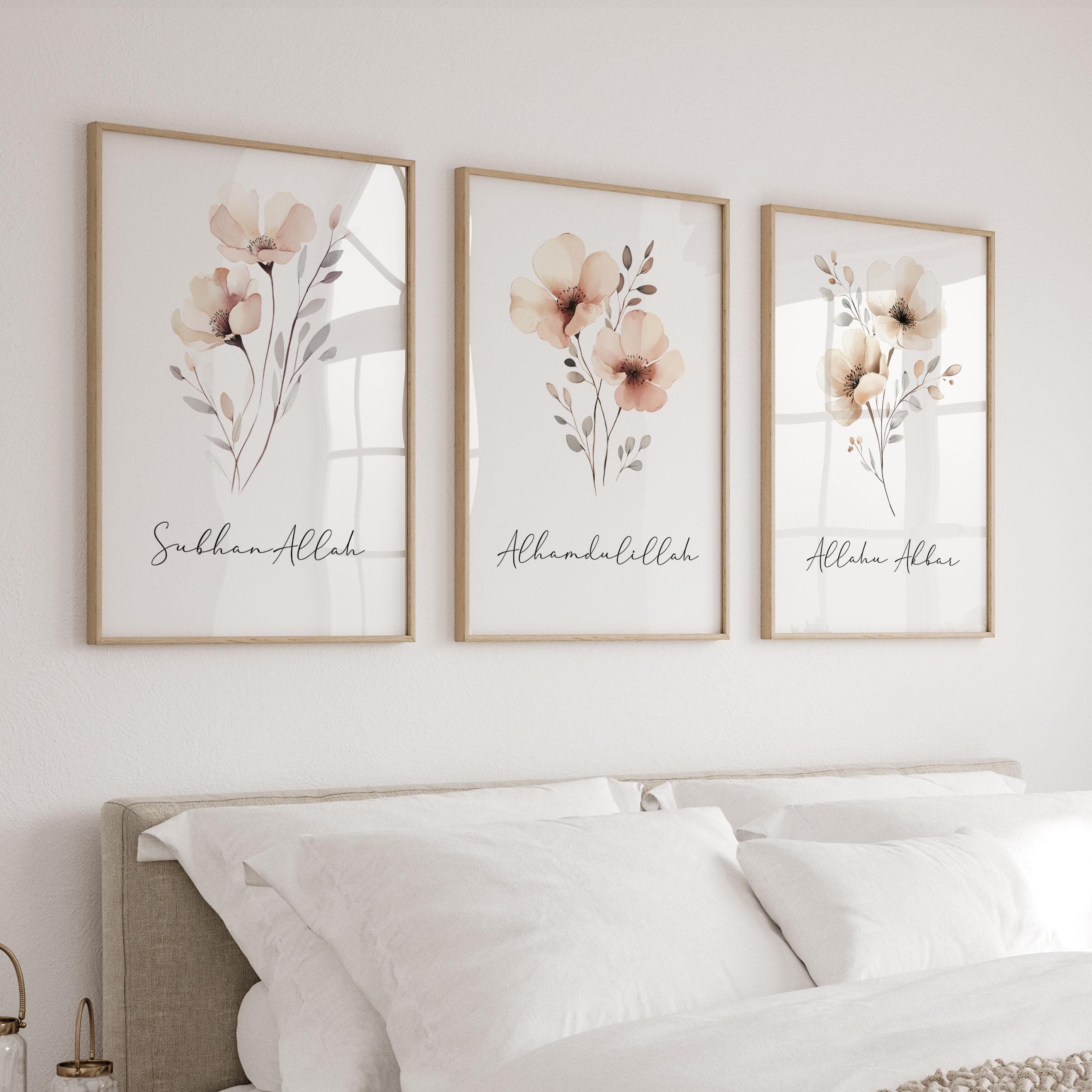 Islamic Wall Art Digital Download, Set of 3 Muslim Posters & Prints, Islamic Gifts, Flower Art for Modern Muslim Home Decor, Alhamdulillah - image 3