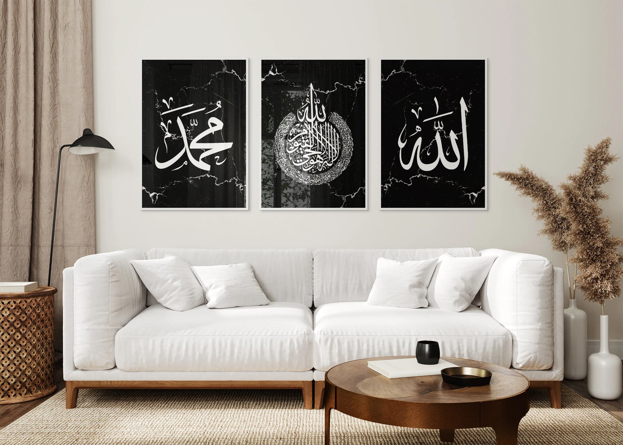 Set of 3 Premium Black & White Marble Allah, Ayatul Kursi Muhammad Arabic Calligraphy, Islamic Wall Art Print, Home Wall, Art Decor, D32 - image 5