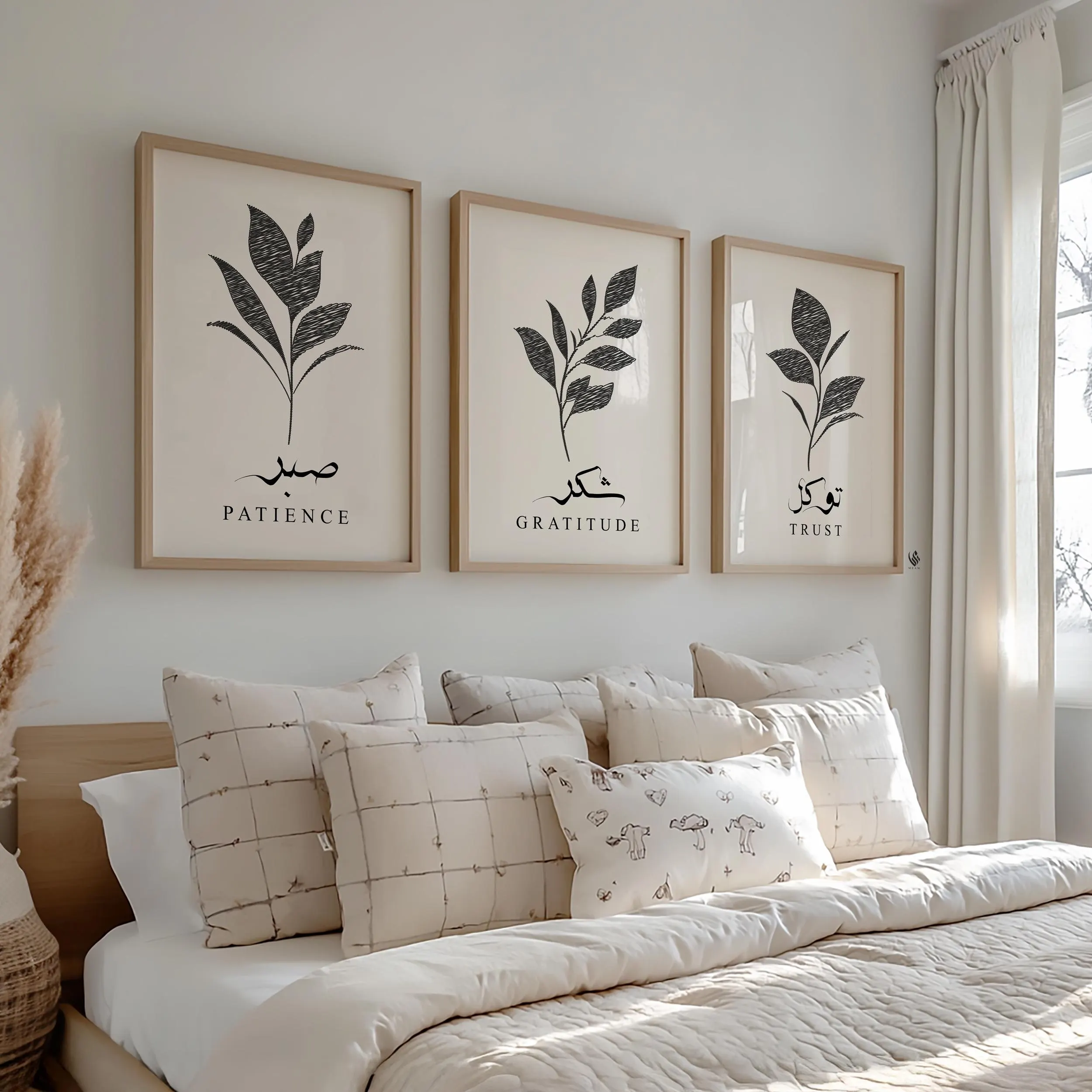 Premium Set of 3 Floral Islamic Wall Art Prints, Muslim Posters, Wall Hanging, Botanical, Minimal Background, Eid Gifts, New Home Deco, D20