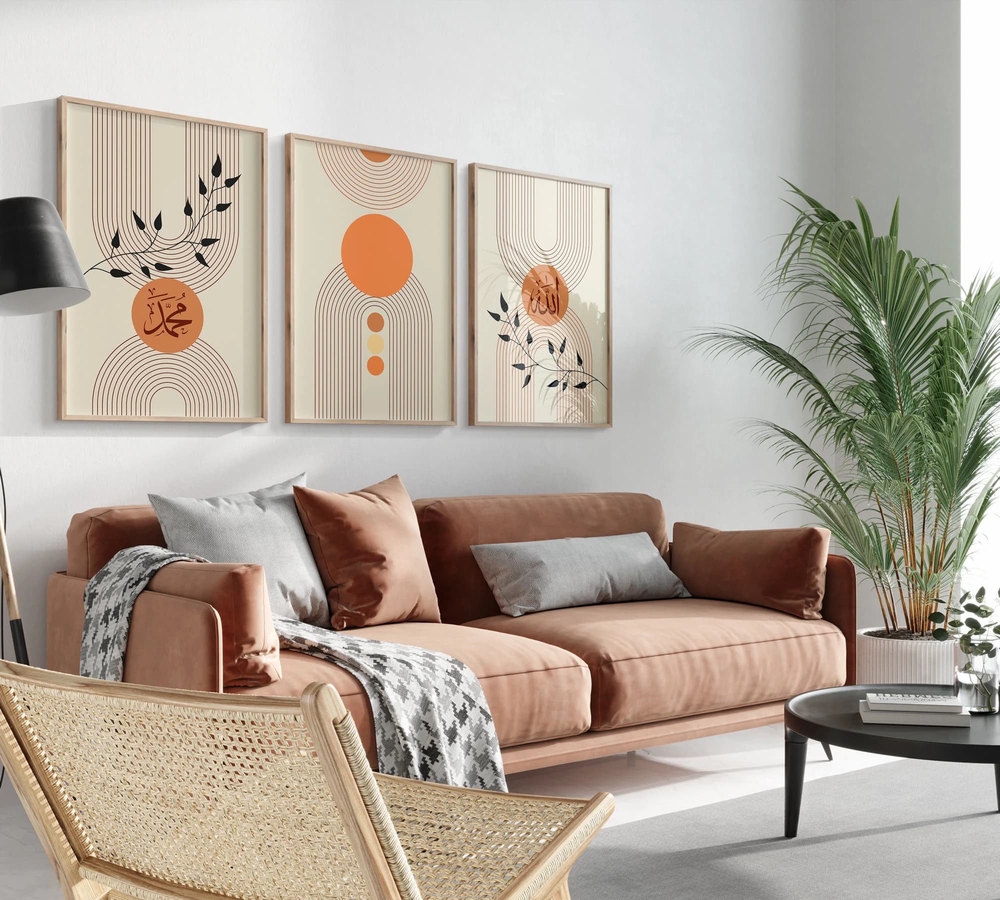 Islamic Wall Art Print, Set of 3 Premium Boho Maroon Black Orange Zikr Frame Prints, Allah And Muhammad, Home, Art Deco Muslim Home, D3 - image 4