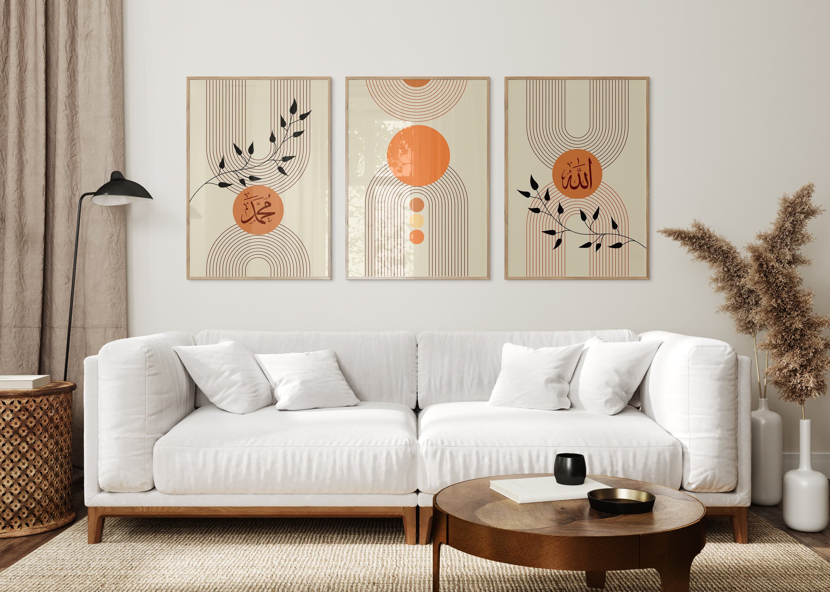 Islamic Wall Art Print, Set of 3 Premium Boho Maroon Black Orange Zikr Frame Prints, Allah And Muhammad, Home, Art Deco Muslim Home, D3 - image 5