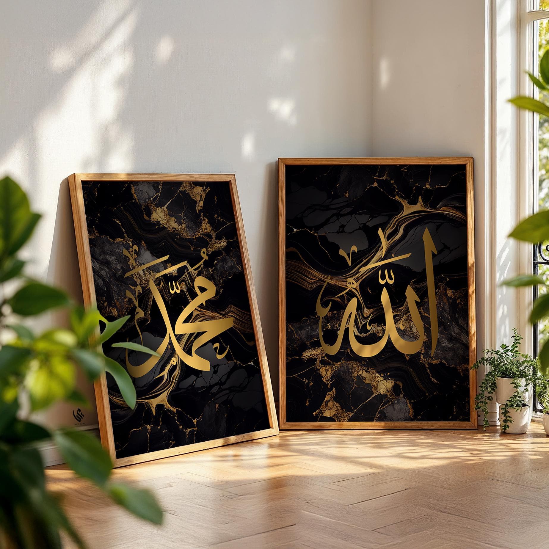 Set of 2 Jet Black & Gold Marble Allah and Muhammad, Islamic Wall Art Print, Home Decor, Muslim Reminder, Gift Idea, LivingRoom Bedroom D102 - image 3