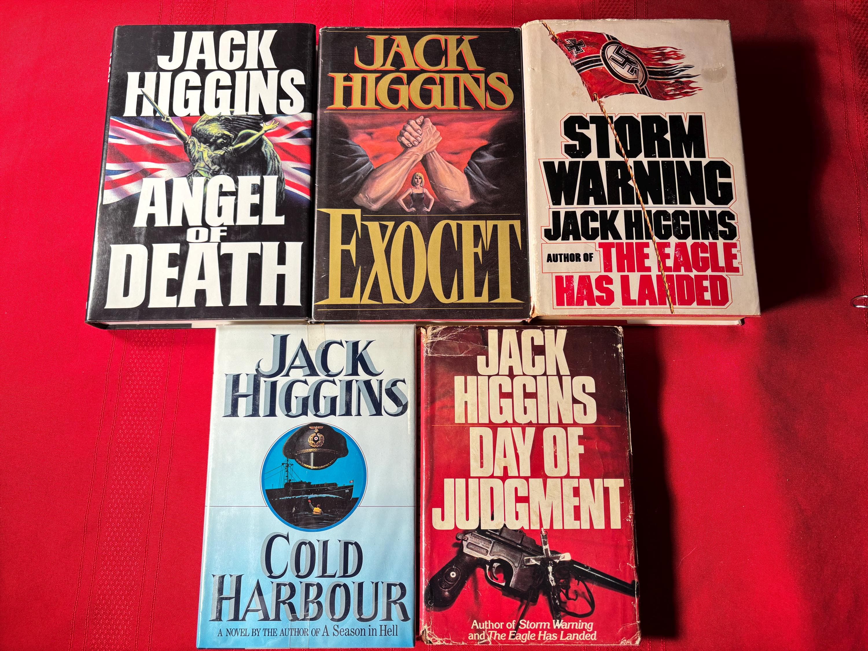 Jack Higgins Book Bundle, 5 Hardcover Books, Angel of Death, Exocet, Storm Warning, Cold Harbour, Day of Judgment,