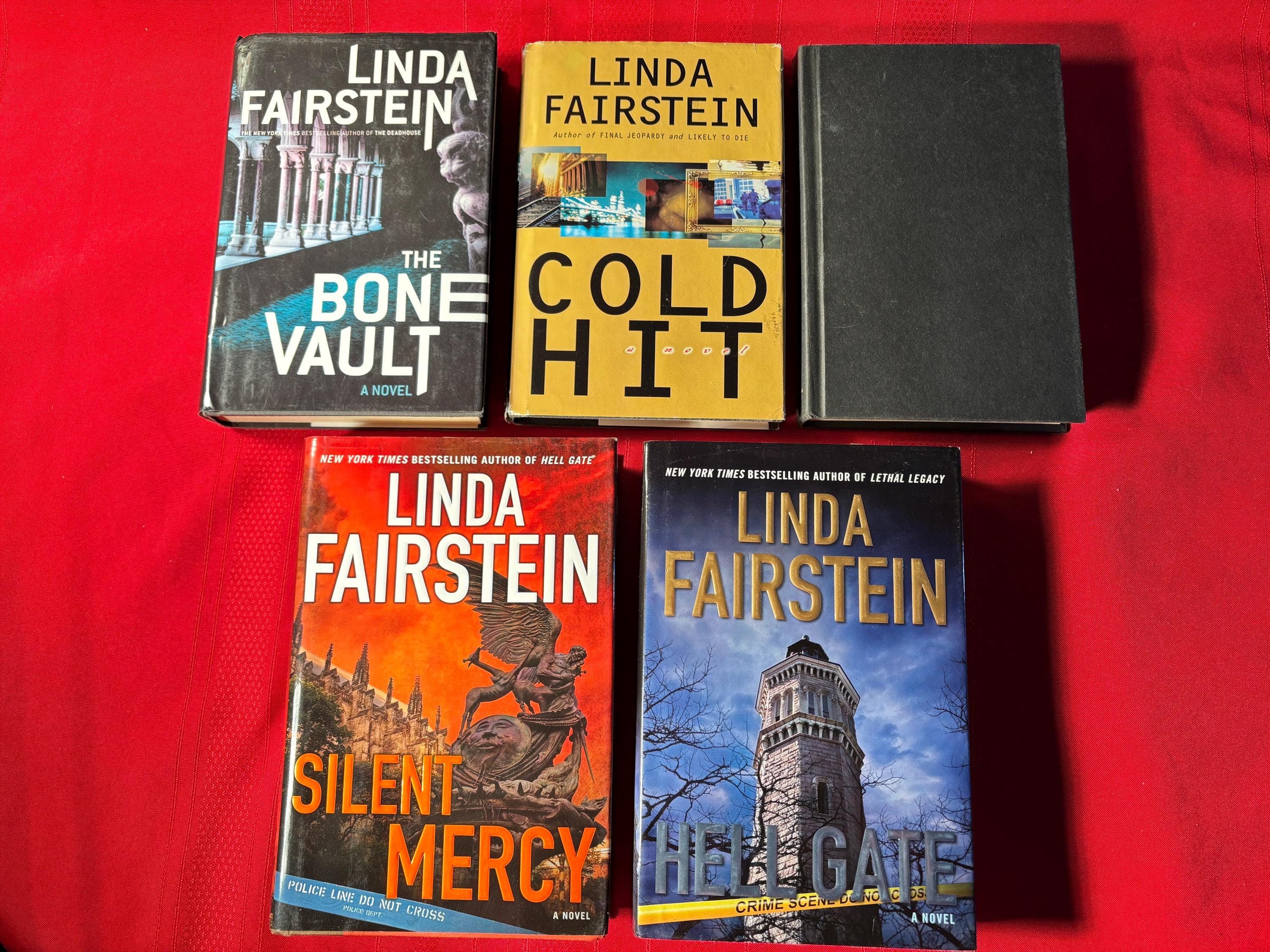 Linda Fairstein Book Bundle, 5 Hardcover Books, Silent Mercy, Cold Hit, Final Jeopardy, Hell Gate, The Bone Vault, 2000's