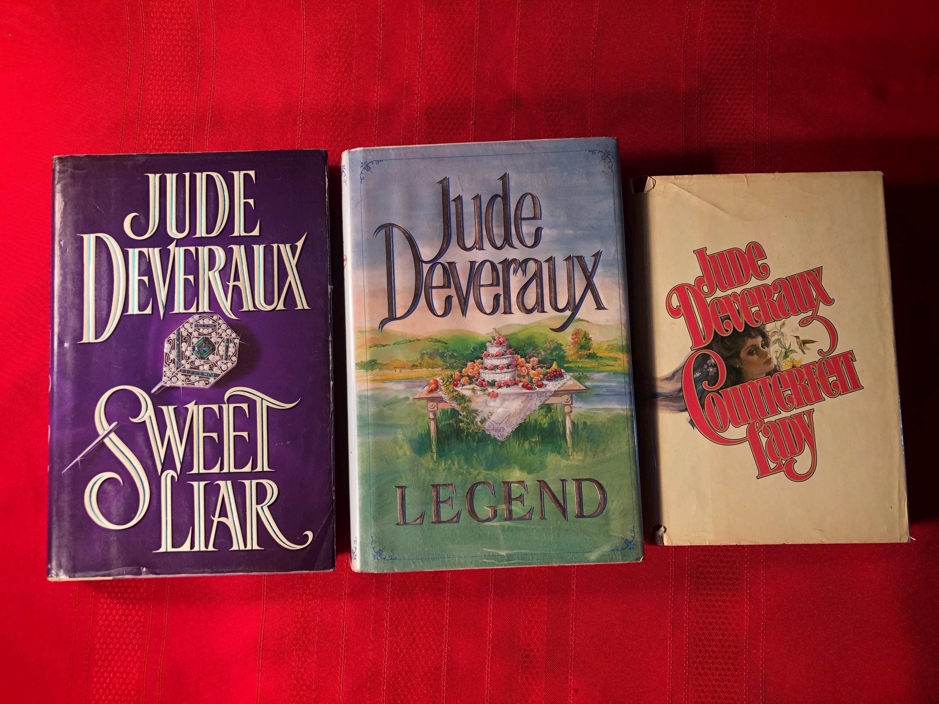 Jude Deveraux Book Bundle, 3 Hardcover Books, Sweet Liar, Legend, Counterfeit Lady, Vintage Romance Novels