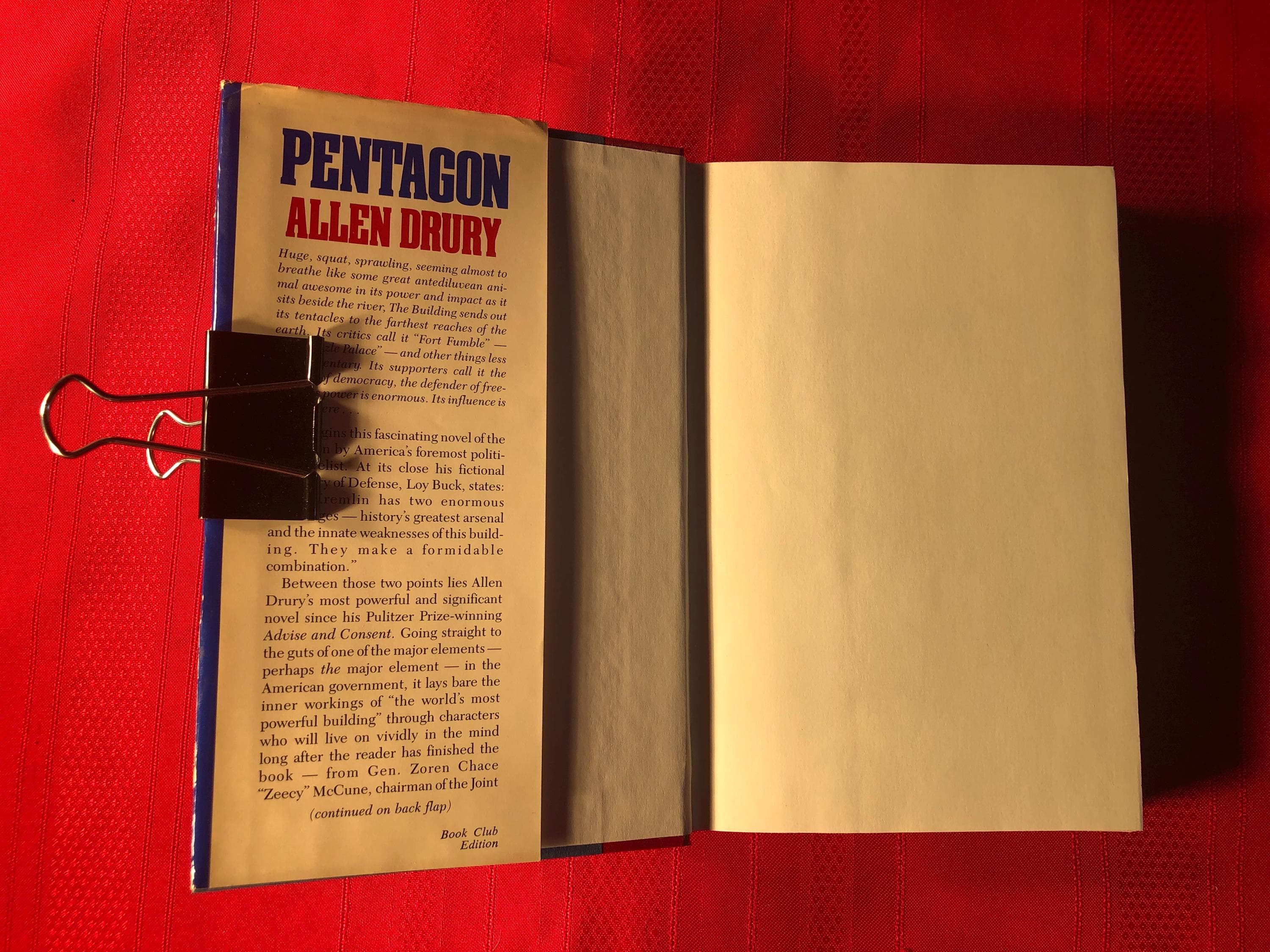 Pentagon, A Novel by the Pulitzer Prize Winner, Allen Drury, Book Club Edition, Hardcover Book, 1986 - image 5