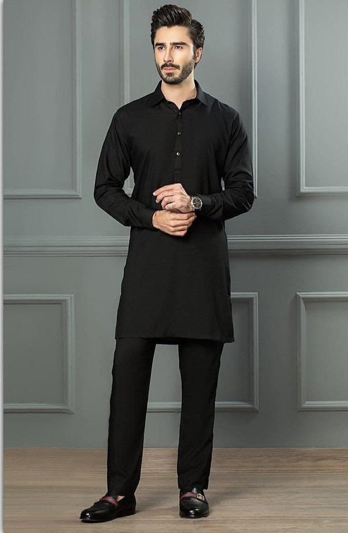 Handmade Black Cotton Kurta Pajama Set: Men's Party Outfit