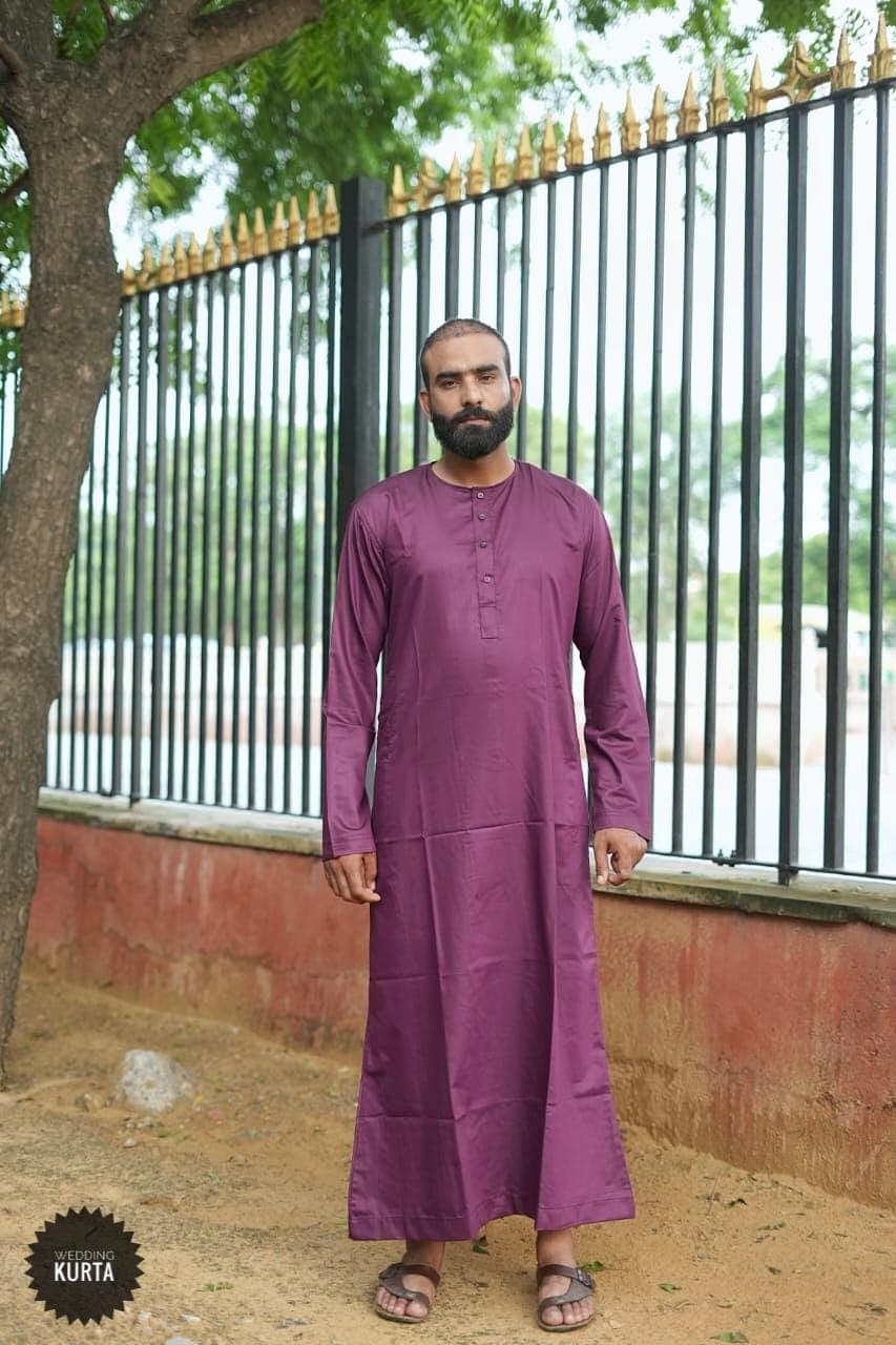 Handmade Purple Cotton Men's Jubba: Luxury Muslim Thobe - image 5