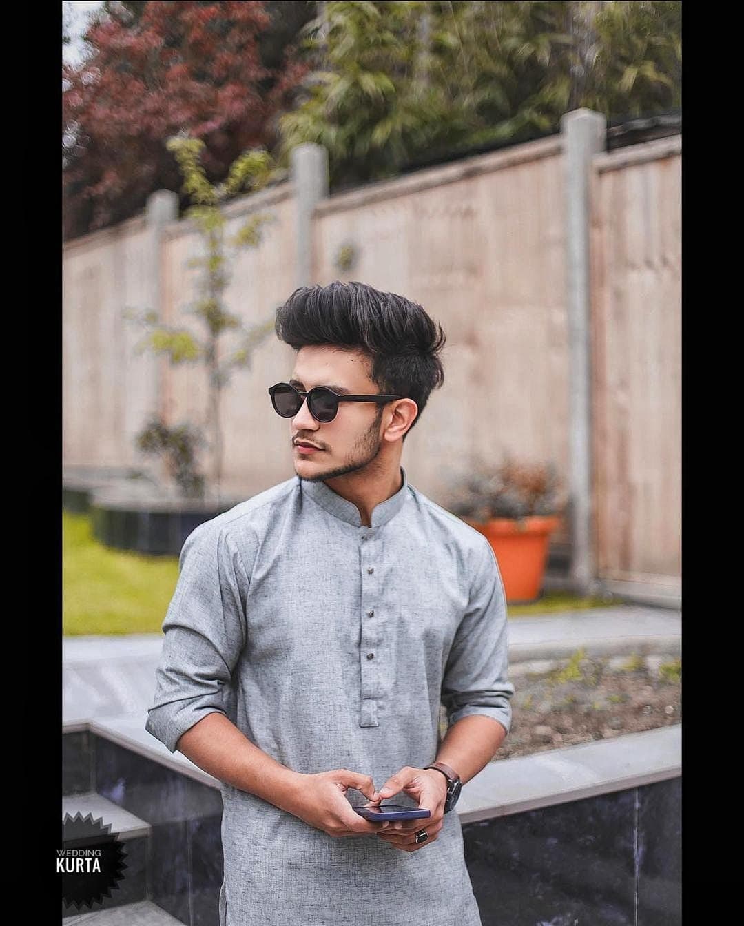 Gray Cotton-Silk Blend Kurta: Men's Wedding Ceremony Attire