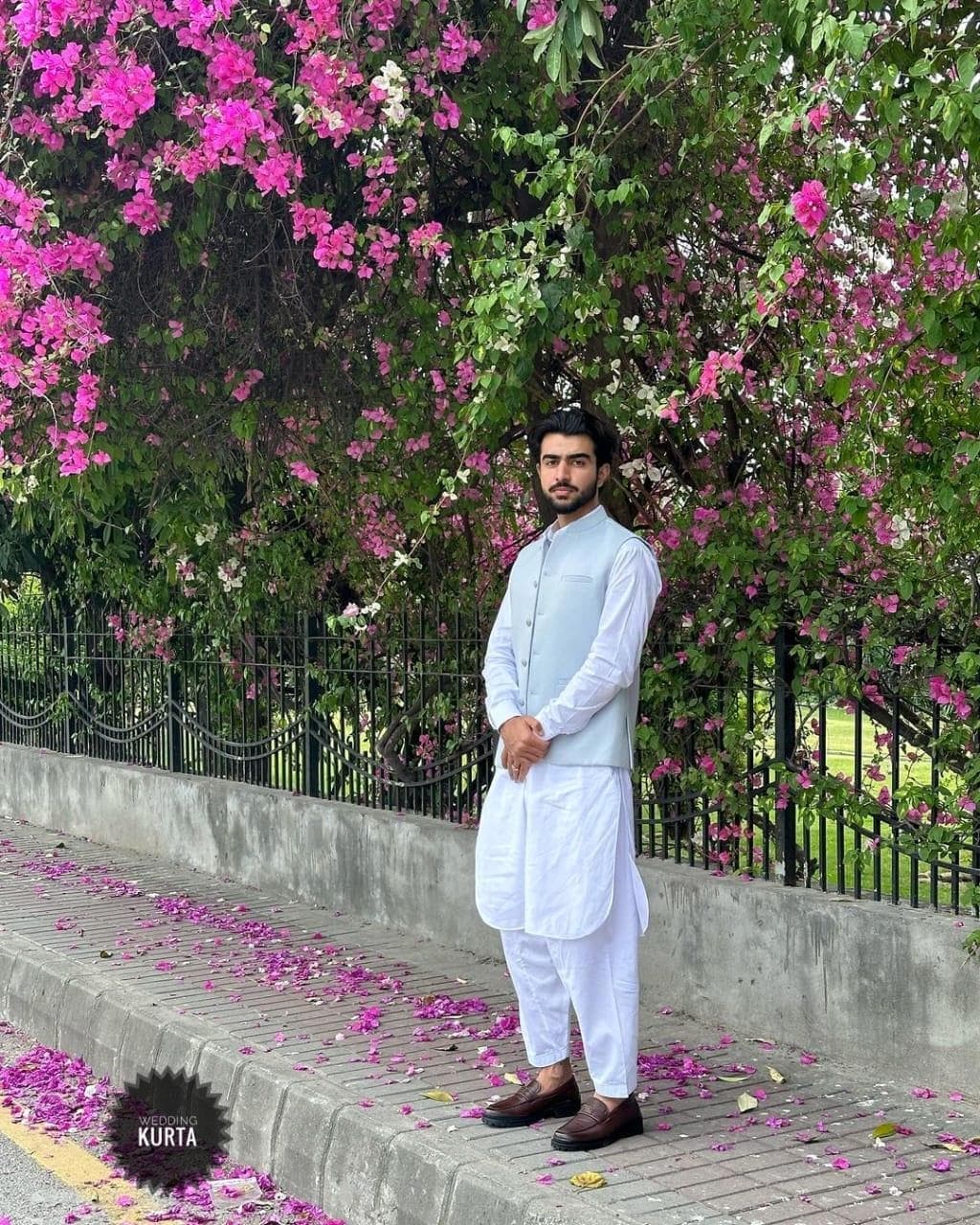 Men's Kurta Pajama Set: Gray Nehru Jacket, White Silk-Cotton Blend